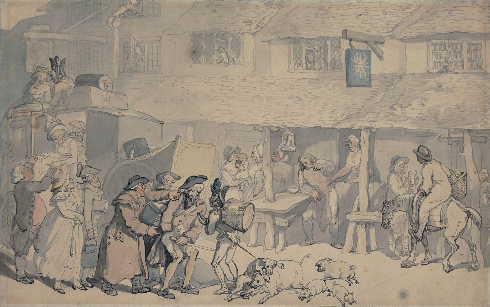 Scene outside an inn, Thomas Rowlandson, early 19th century
