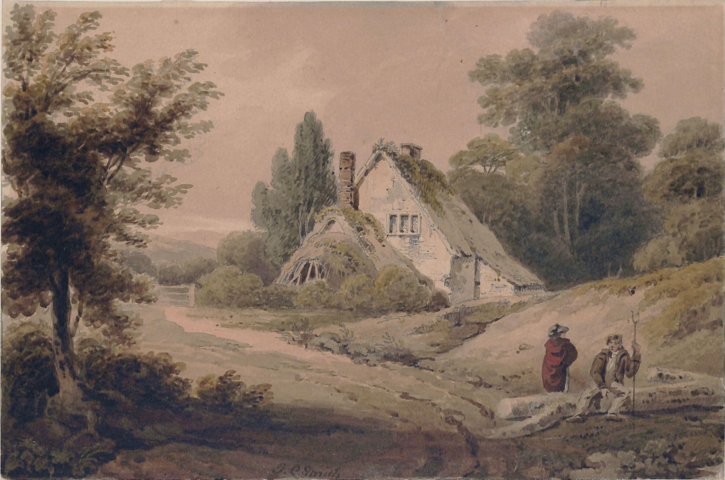 Landscape with cottage and figures, Clarendon Smith, ca. 1800-1810