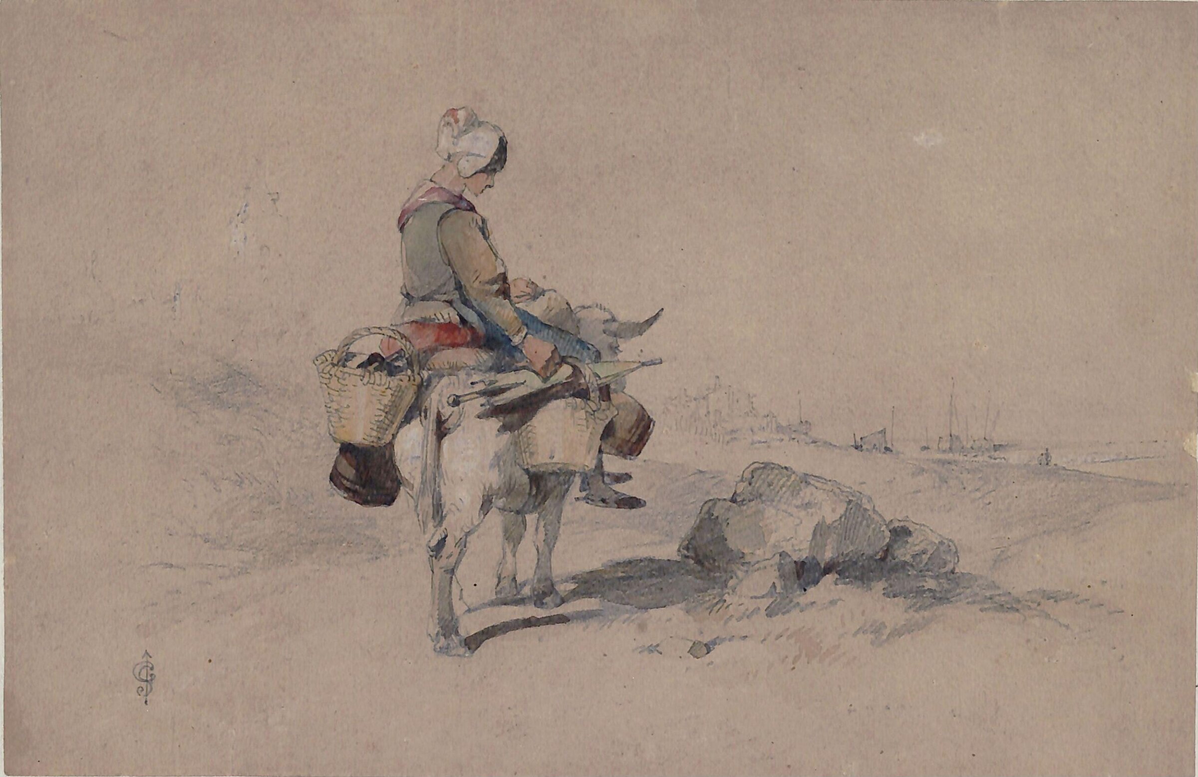 Peasant woman riding an ox, George Stubbs, ca. 1837-1860