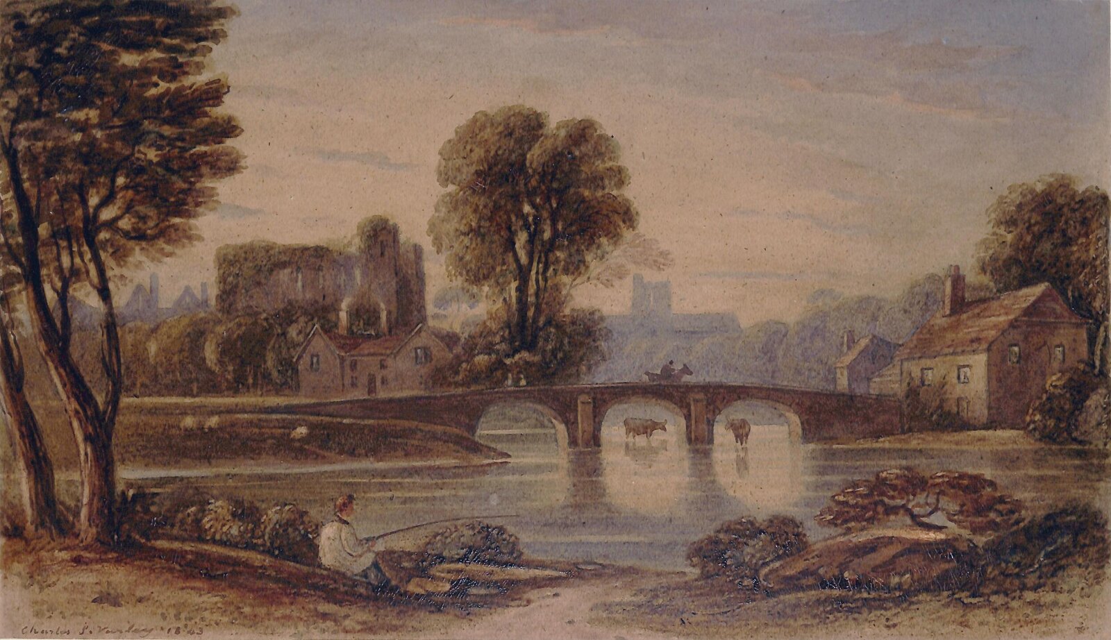 Landscape with bridge, Charles Smith Varley, 1843