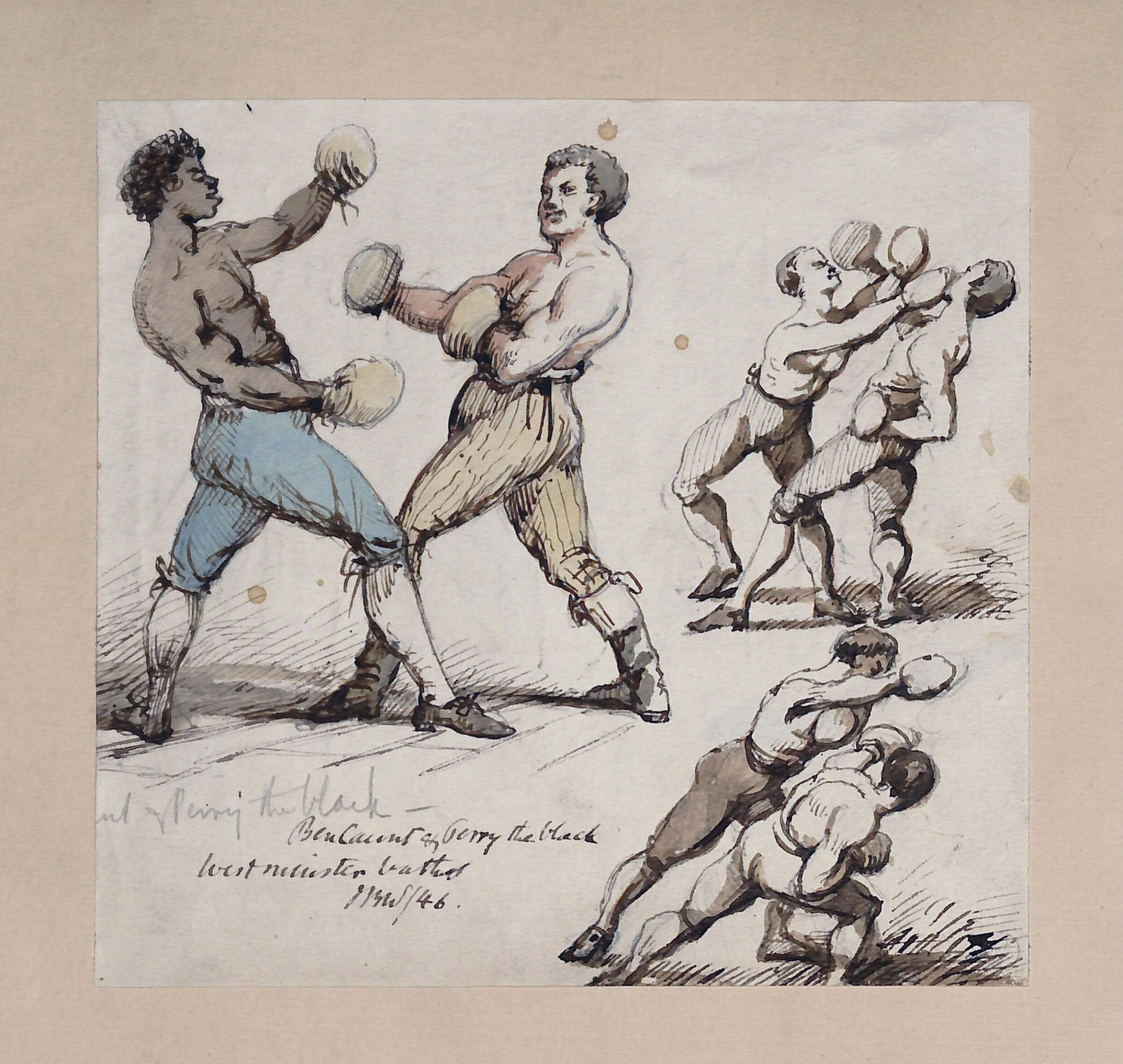 Boxing match: Ben Caunt and John Perry (Perry the Black), Westminster Baths, John Burley Waring, 1846