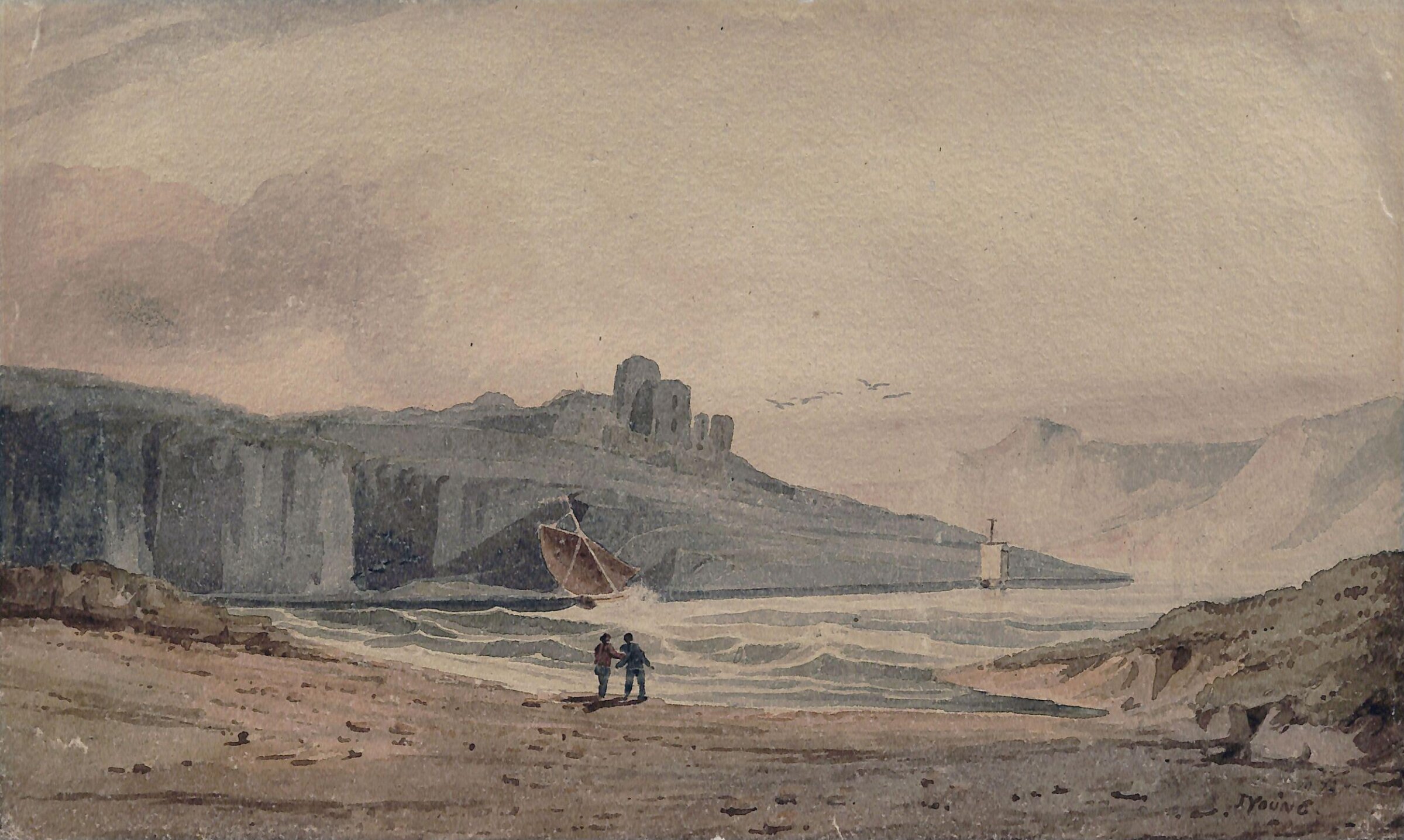 Castle on a Rocky Road above a Bay, J.T. Young, ca. 1811-1822