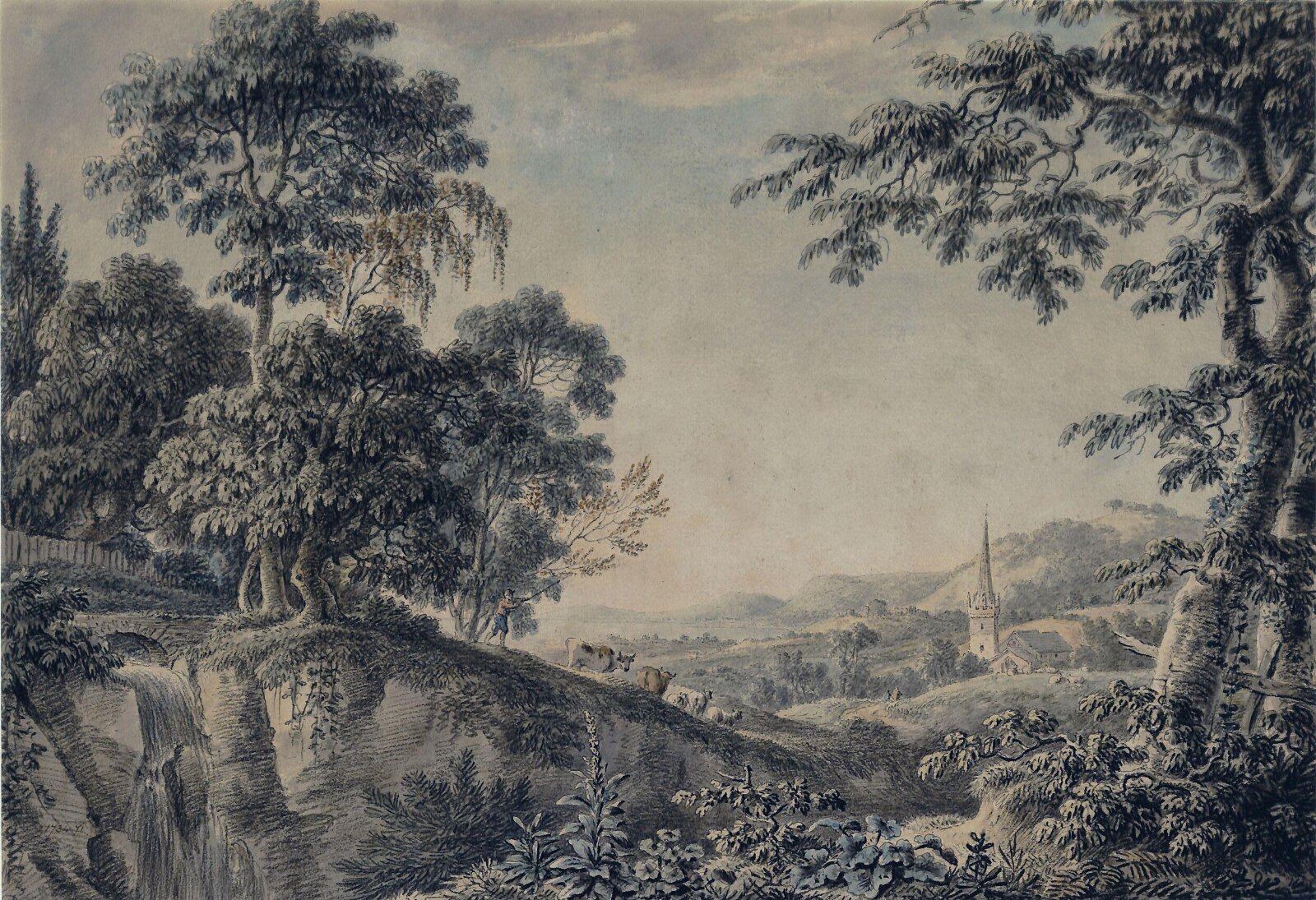 Landscape with church and cattle, Anthony Thomas Devis, 1772