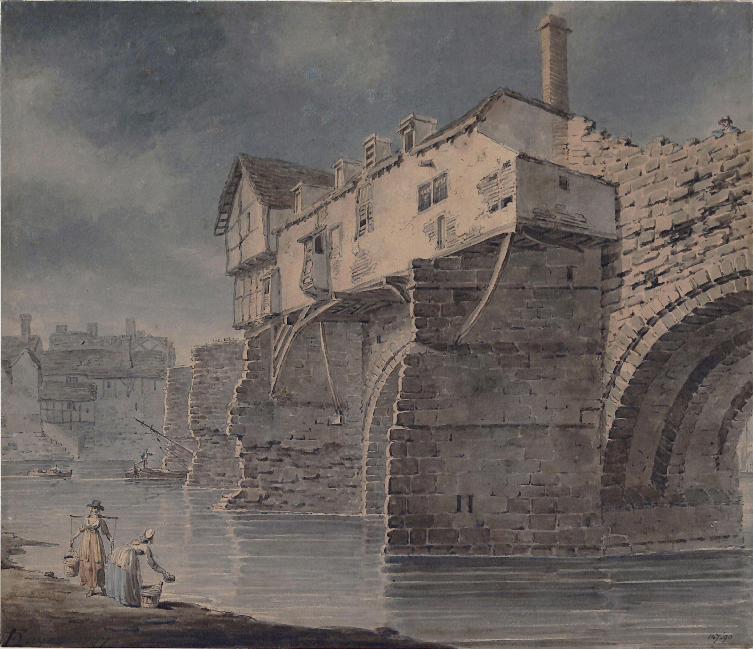 Bewdley, Worcestershire - Old Bridge with Houses, Edward Dayes, 1797