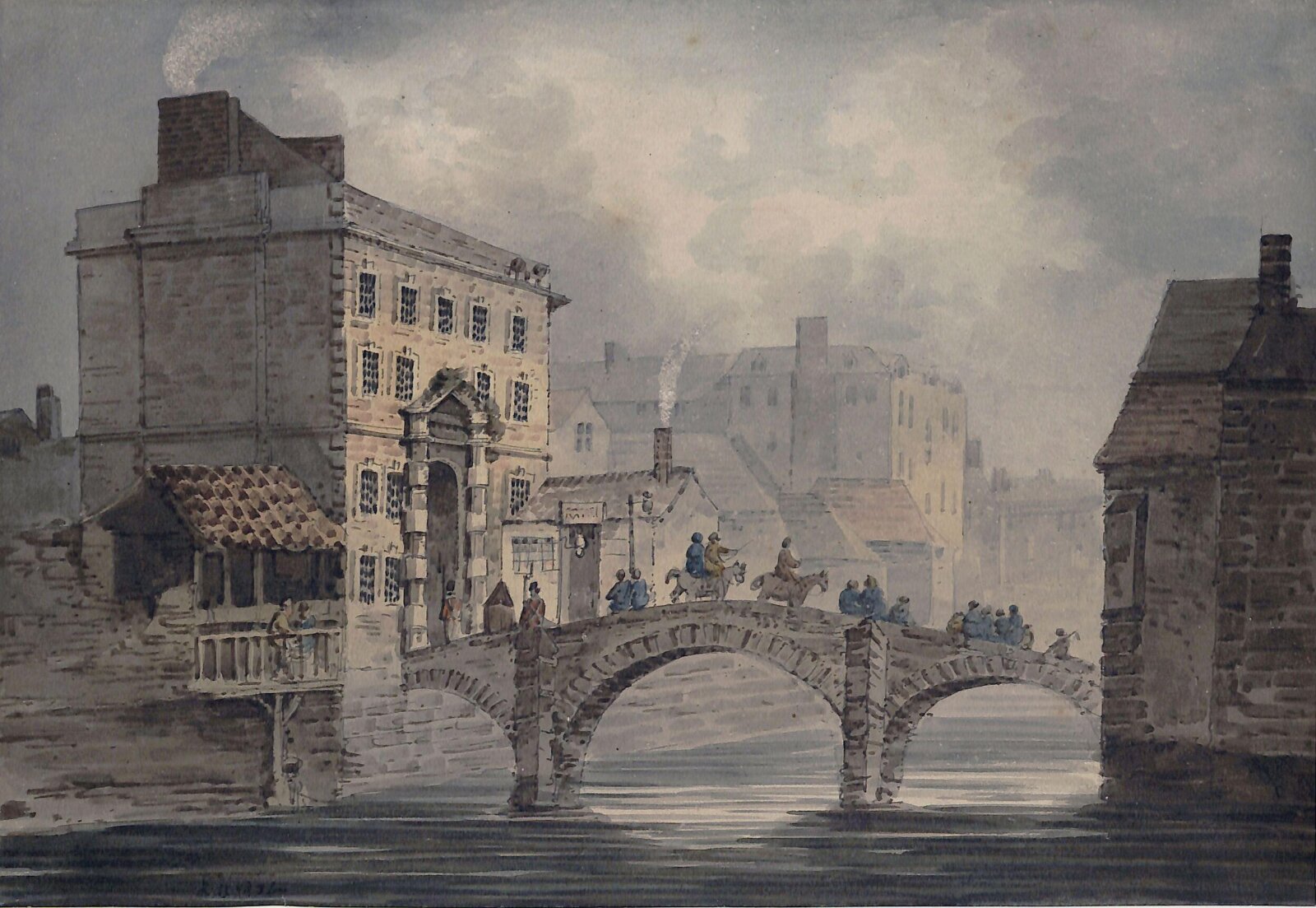 A Bridge over a River in a Town, Edward Dayes, ca. 1780-1804