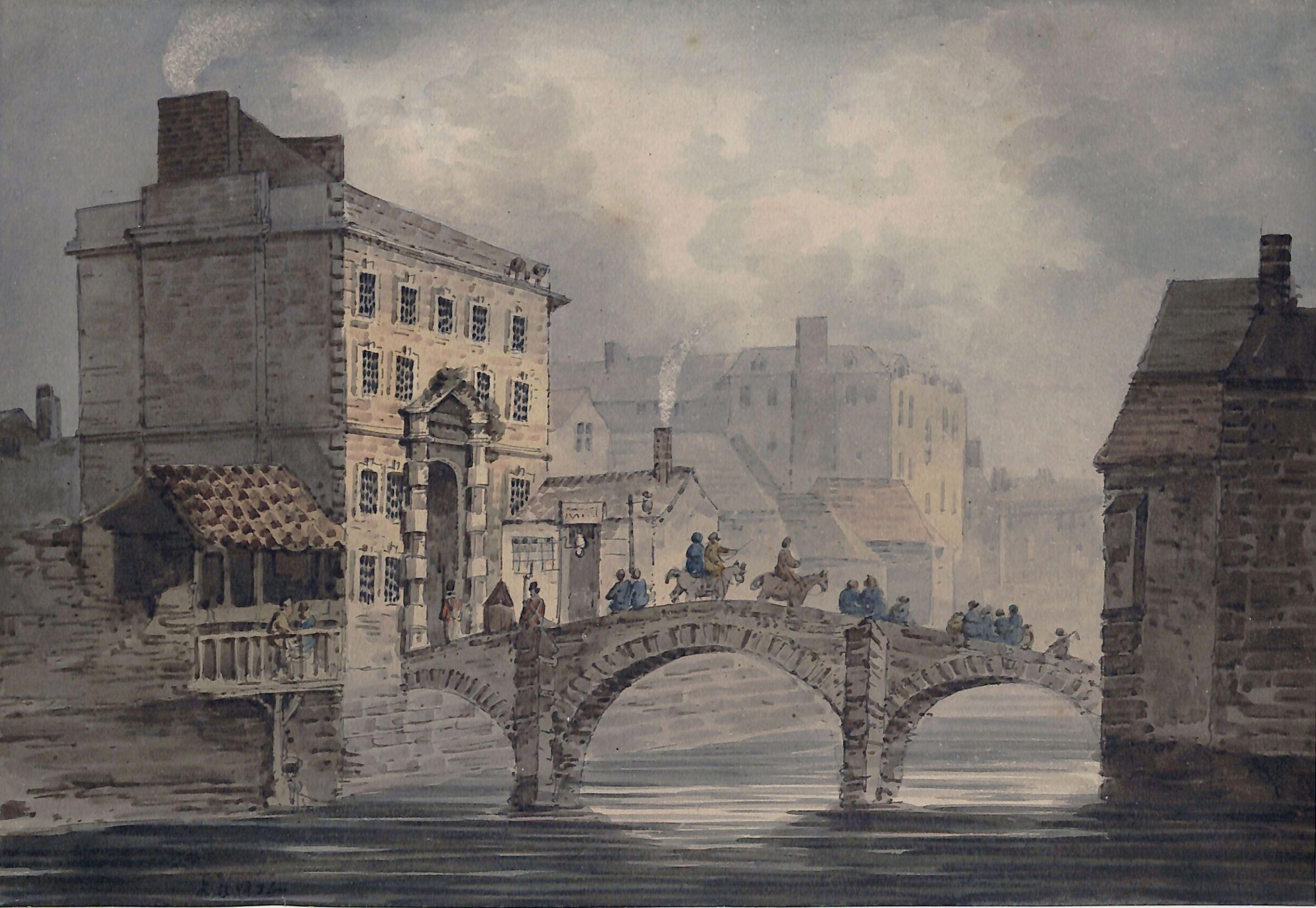 A Bridge over a River in a Town, Edward Dayes, ca. 1780-1804