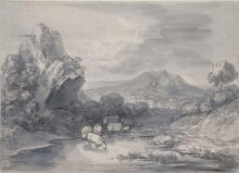 Wooded Upland Landscape with Cattle at a Watering Place thumbnail 1