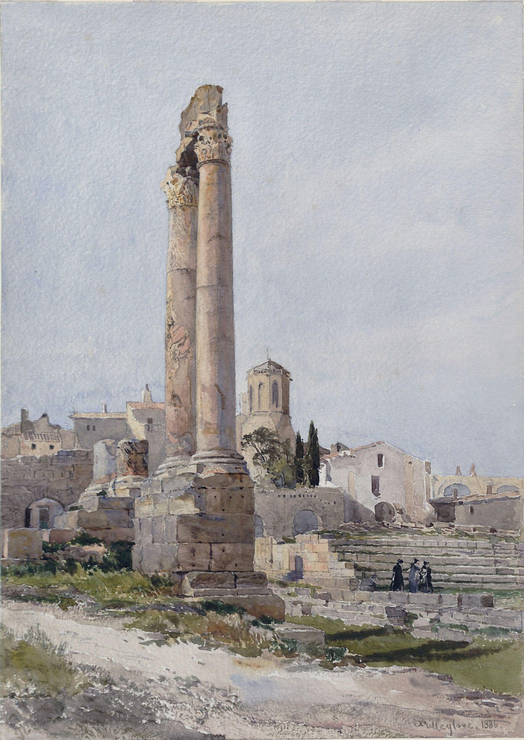 Ruins of Roman Theatre at Arles, Columns of the Proscenium, Fulleylove, 1886