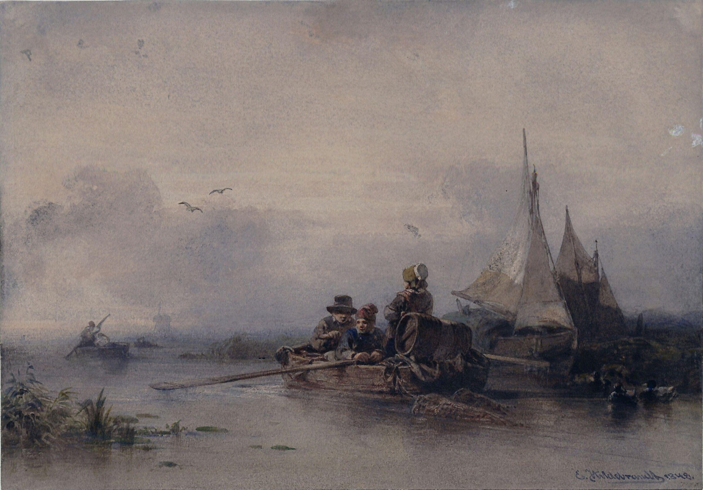 Dutch river scene, Эдуард Гильдебрандт, 1848