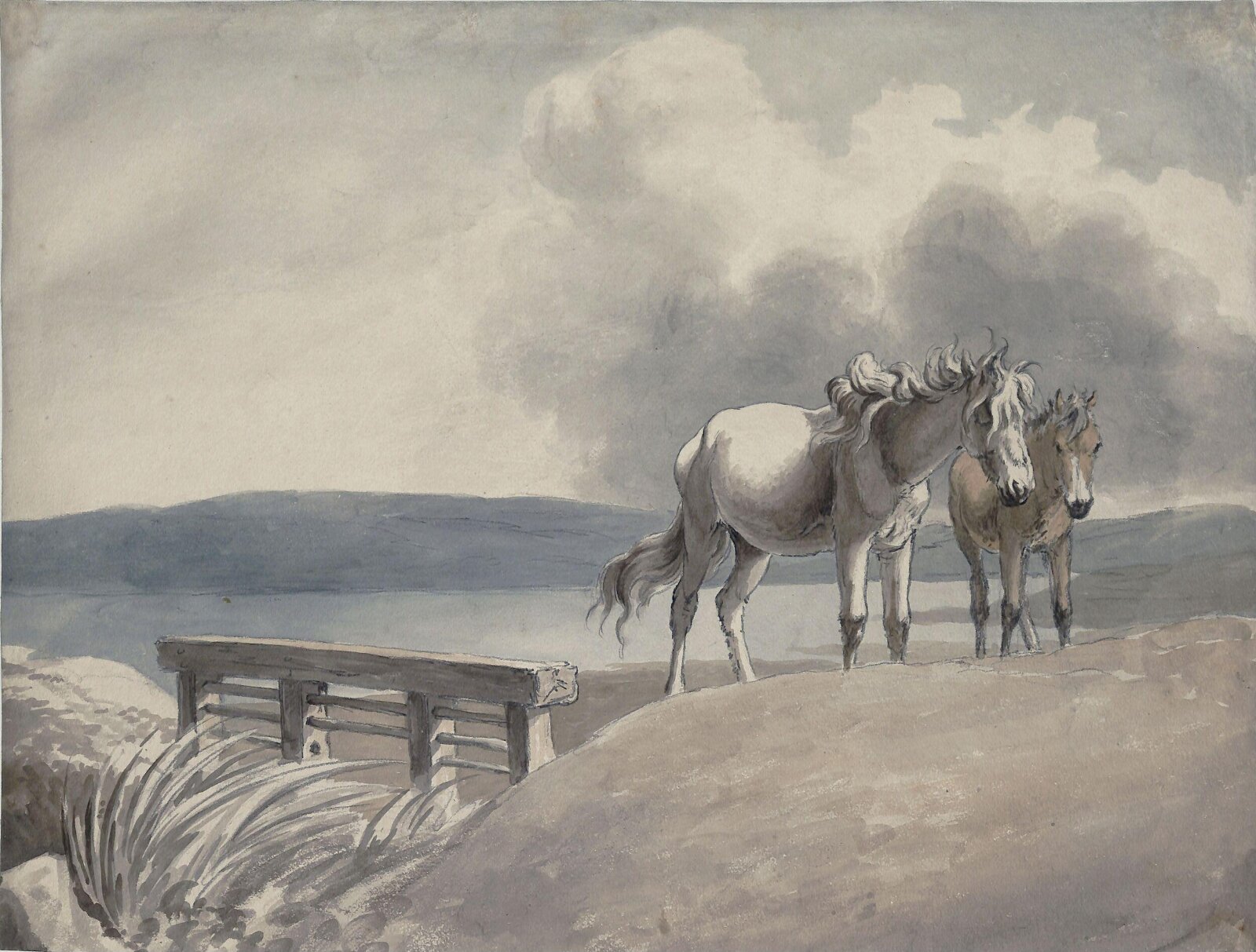 Landscape with two horses, Robert Hills, ca. 1790-1844