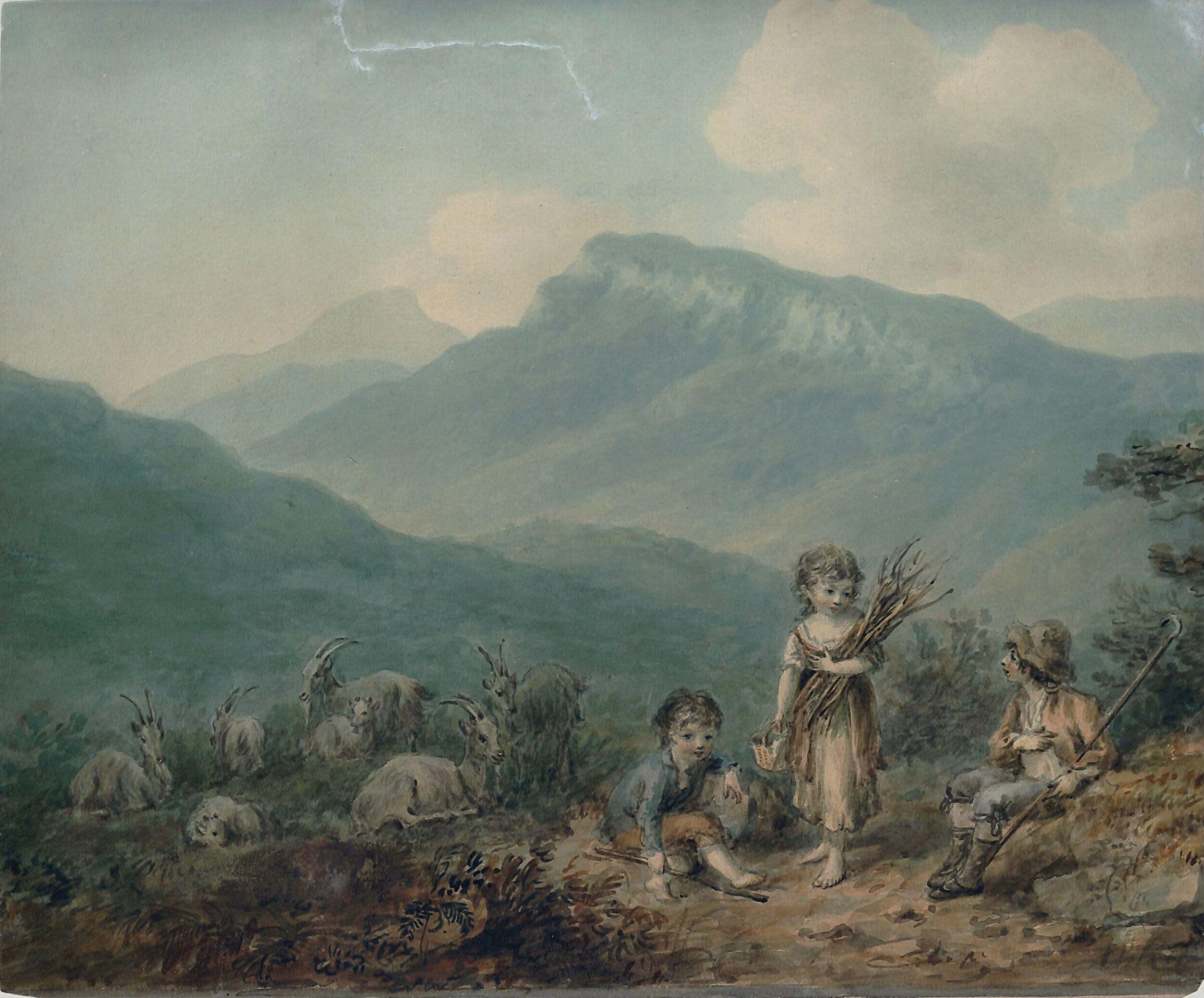Children and goats, Nicholas Pocock, late 18th century-early 19th century