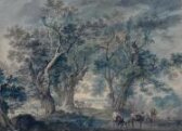 Landscape with cattle drinking at a pool thumbnail 2