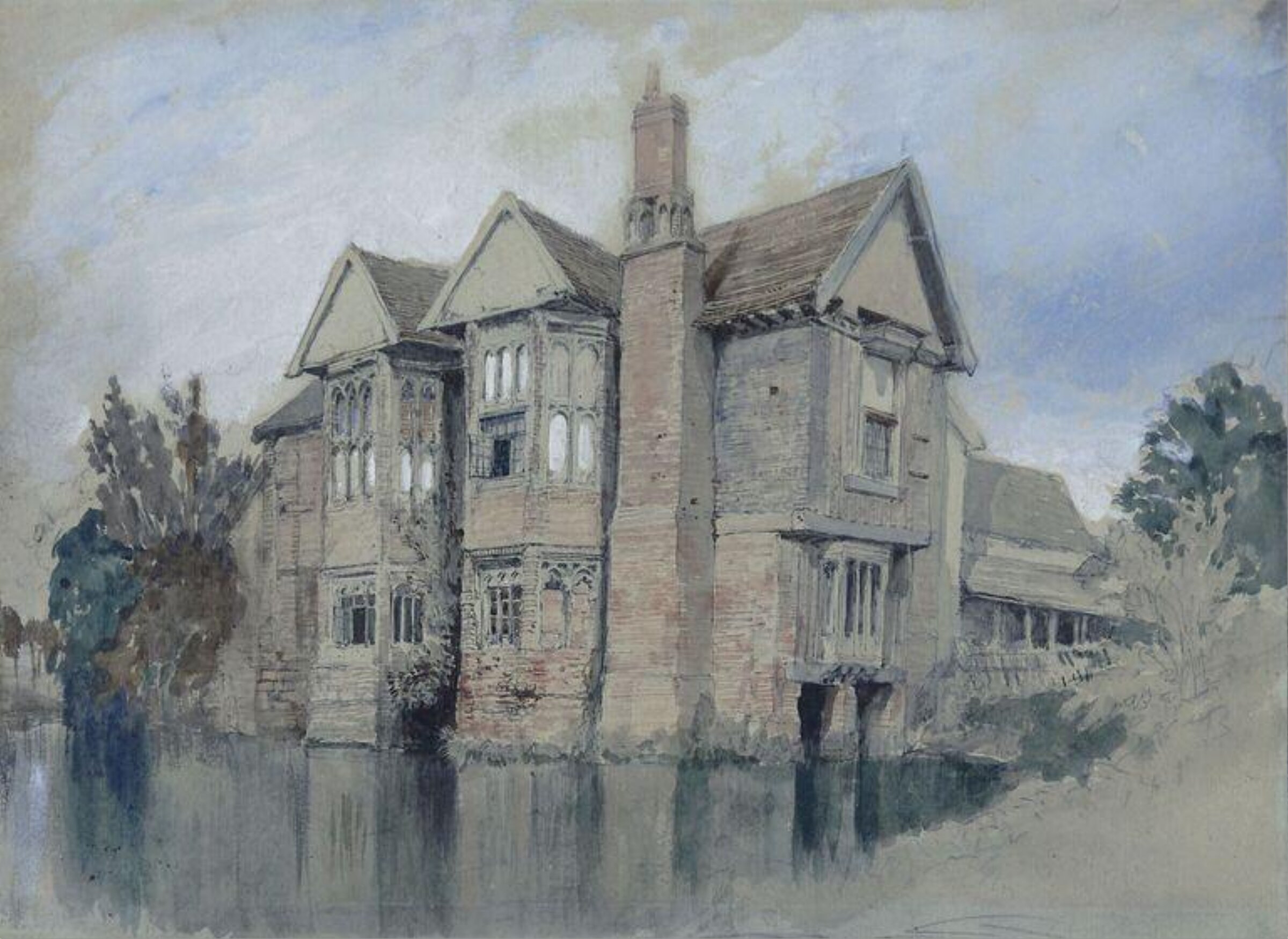 Old Parham Hall, Suffolk, the "Moat House" of the poet Crabbe, Clarkson Stanfield, mid 19th century