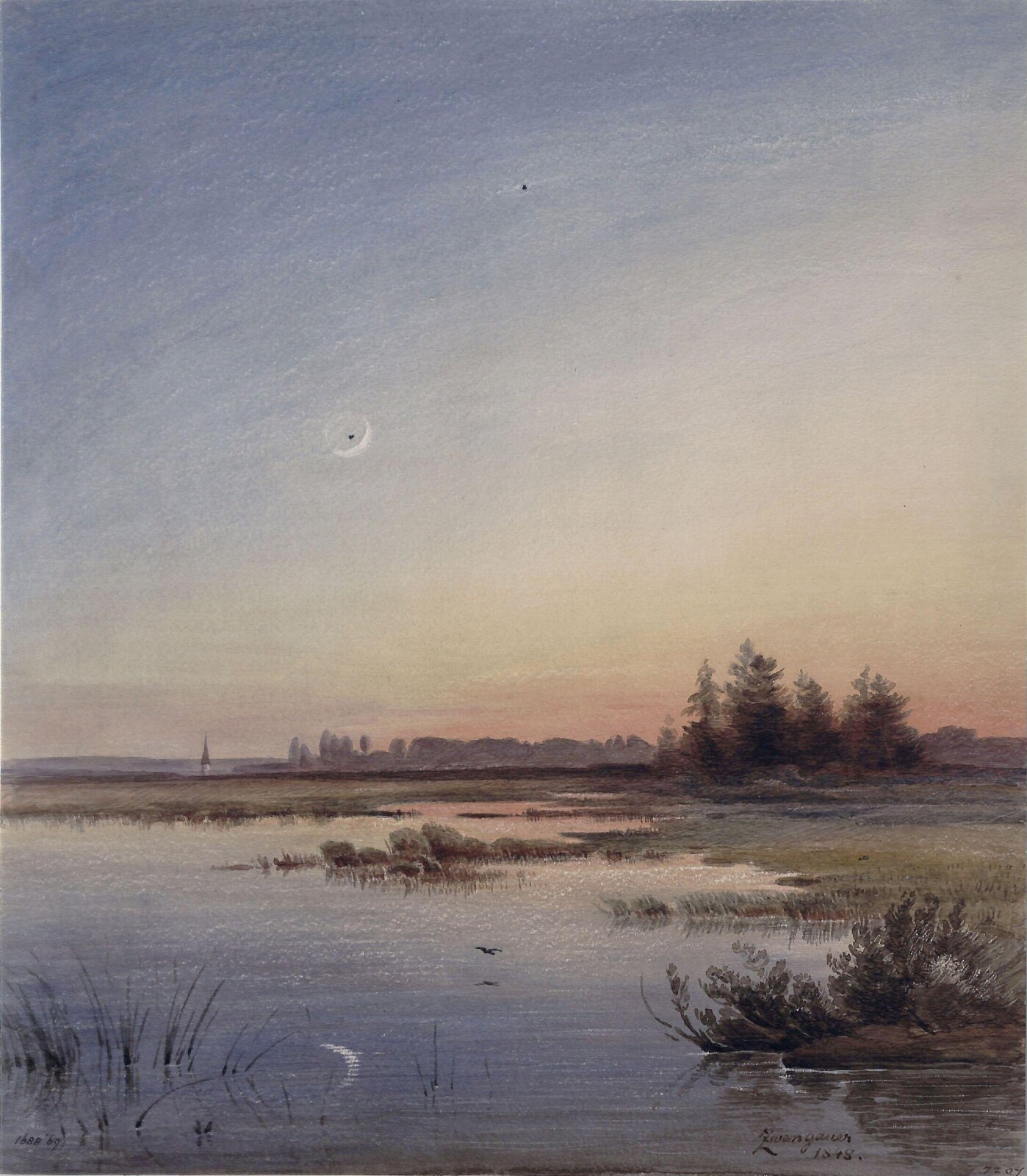 River scene: Sunset, Anton Zwengauer, 1840s