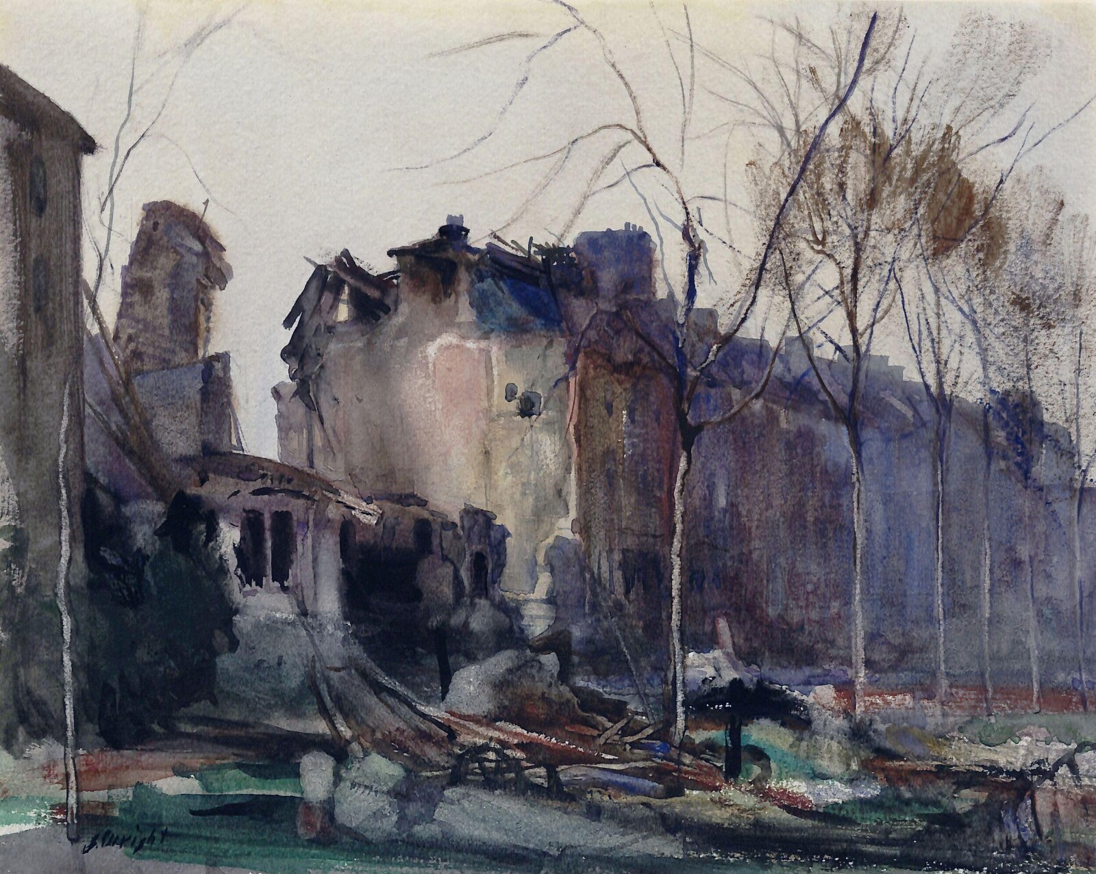 Warrington Crescent, 1918, after the Air Raid, John Wright RE, 1918