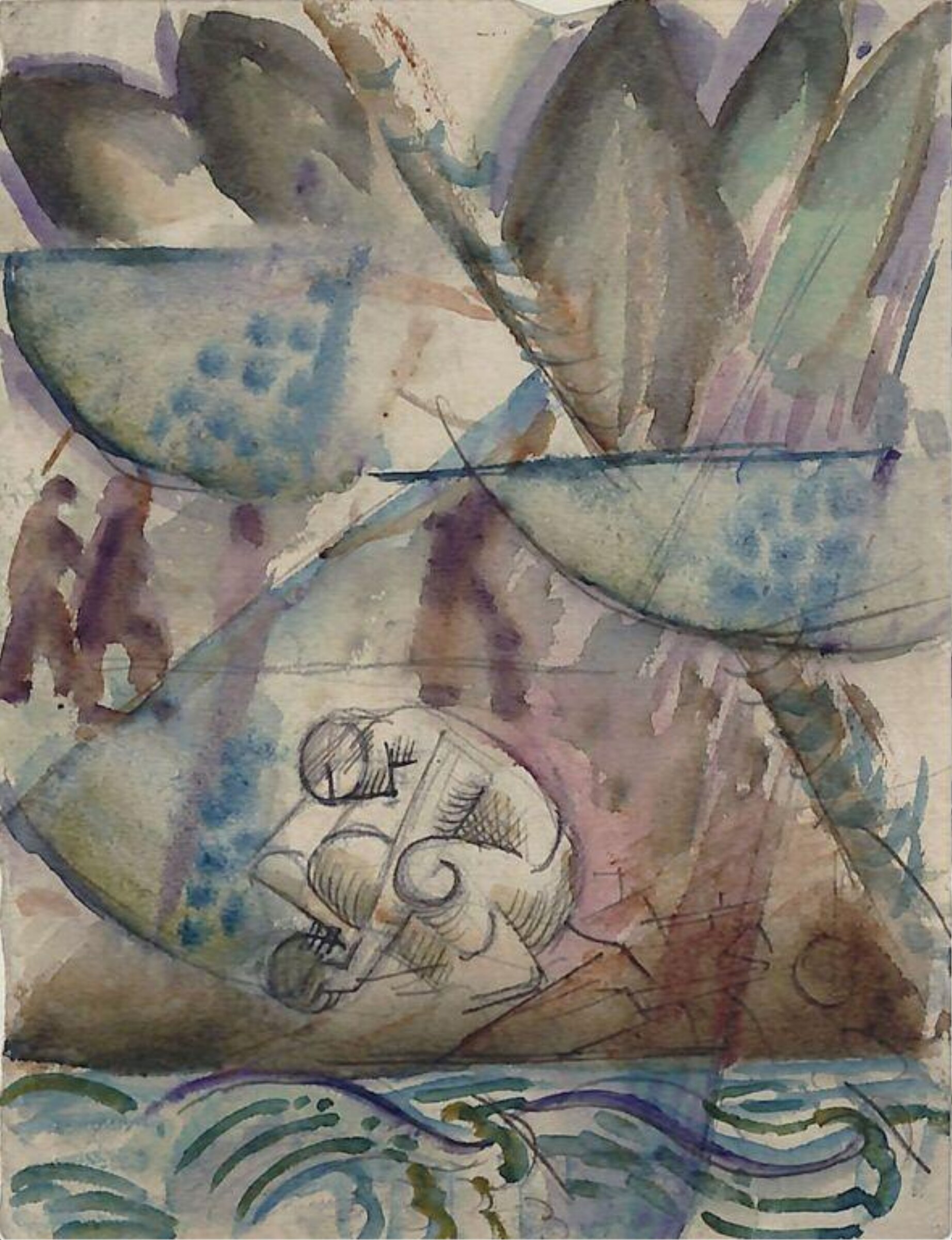 A figure bathing by a river, St. Brieuc, Ervin Bossanyi, 1914-1919