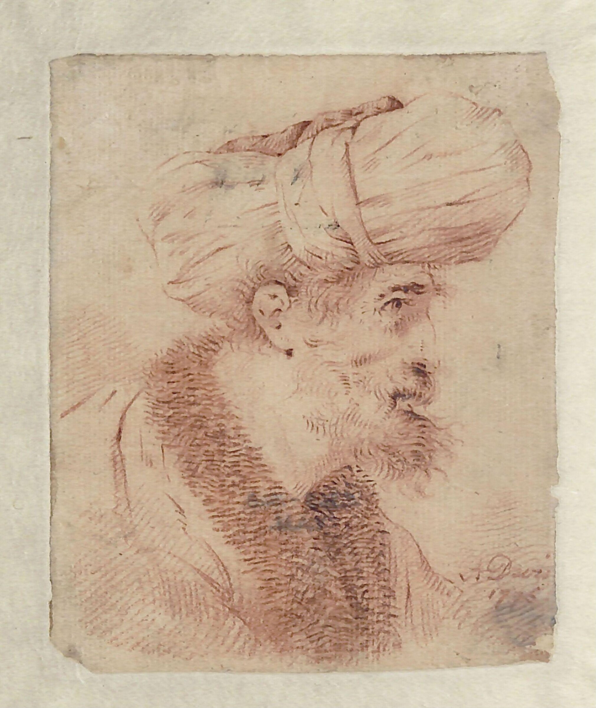 Head and shoulders of an old man wearing a turban and fur collar, Arthur William Devis, 1776