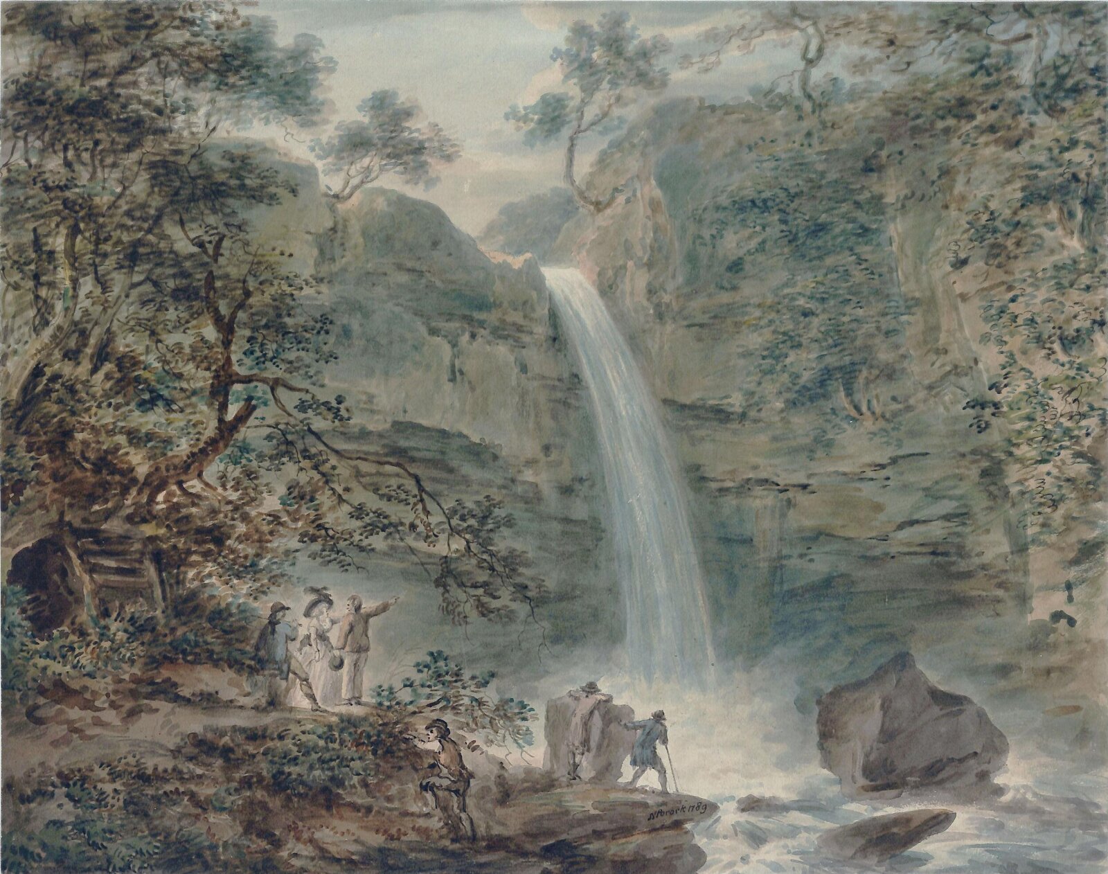 Melincourt Cascade, Neath, South Wales, Nicholas Pocock, 1789