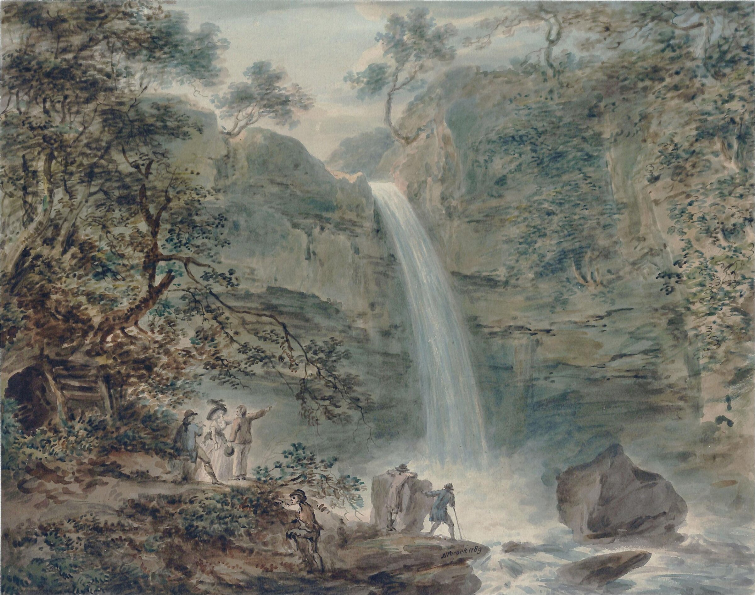 Melincourt Cascade, Neath, South Wales, Nicholas Pocock, 1789