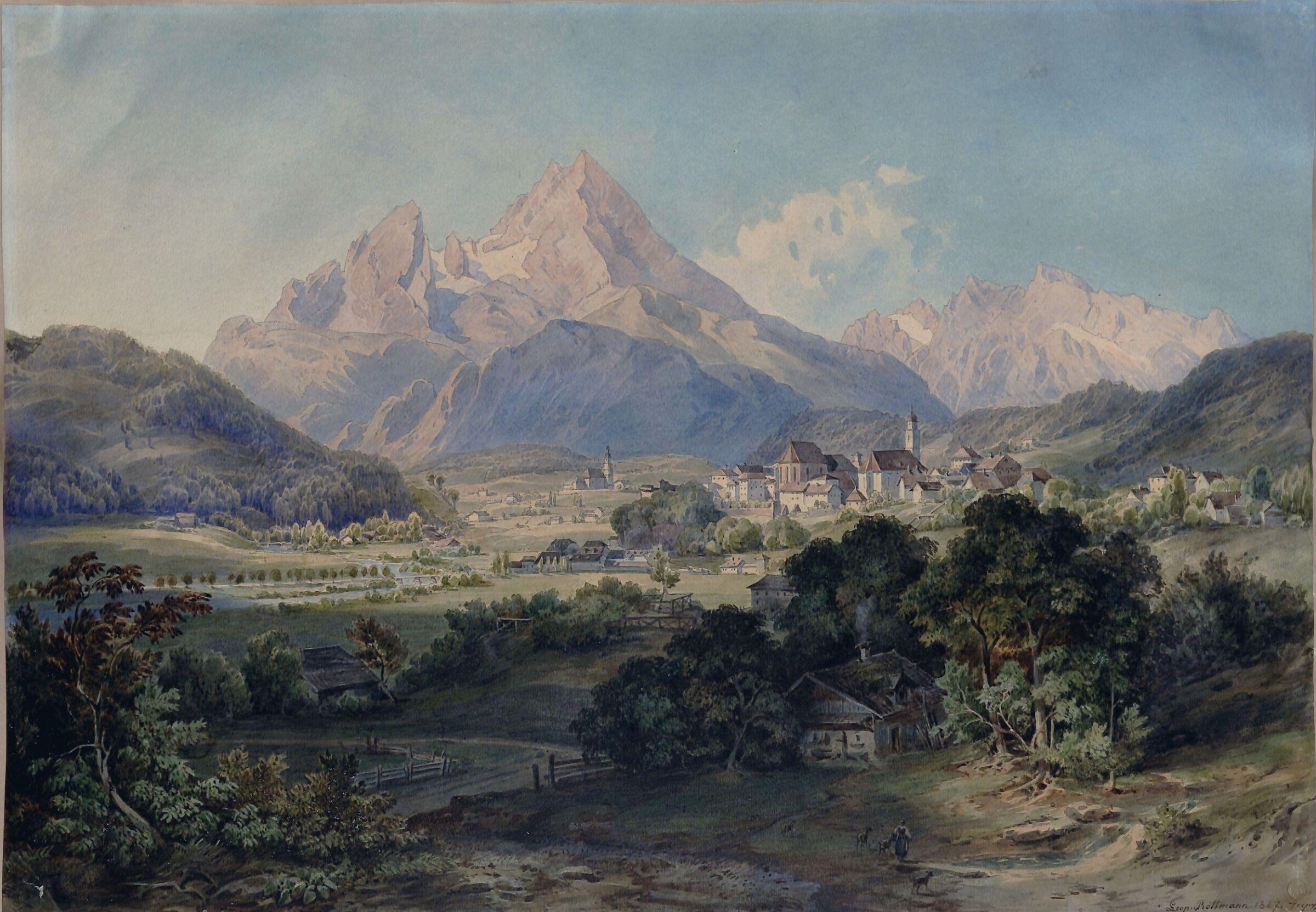 The Watzmann and town of Berchtesgaden, Bavaria, Leopold Rottmann, 1847