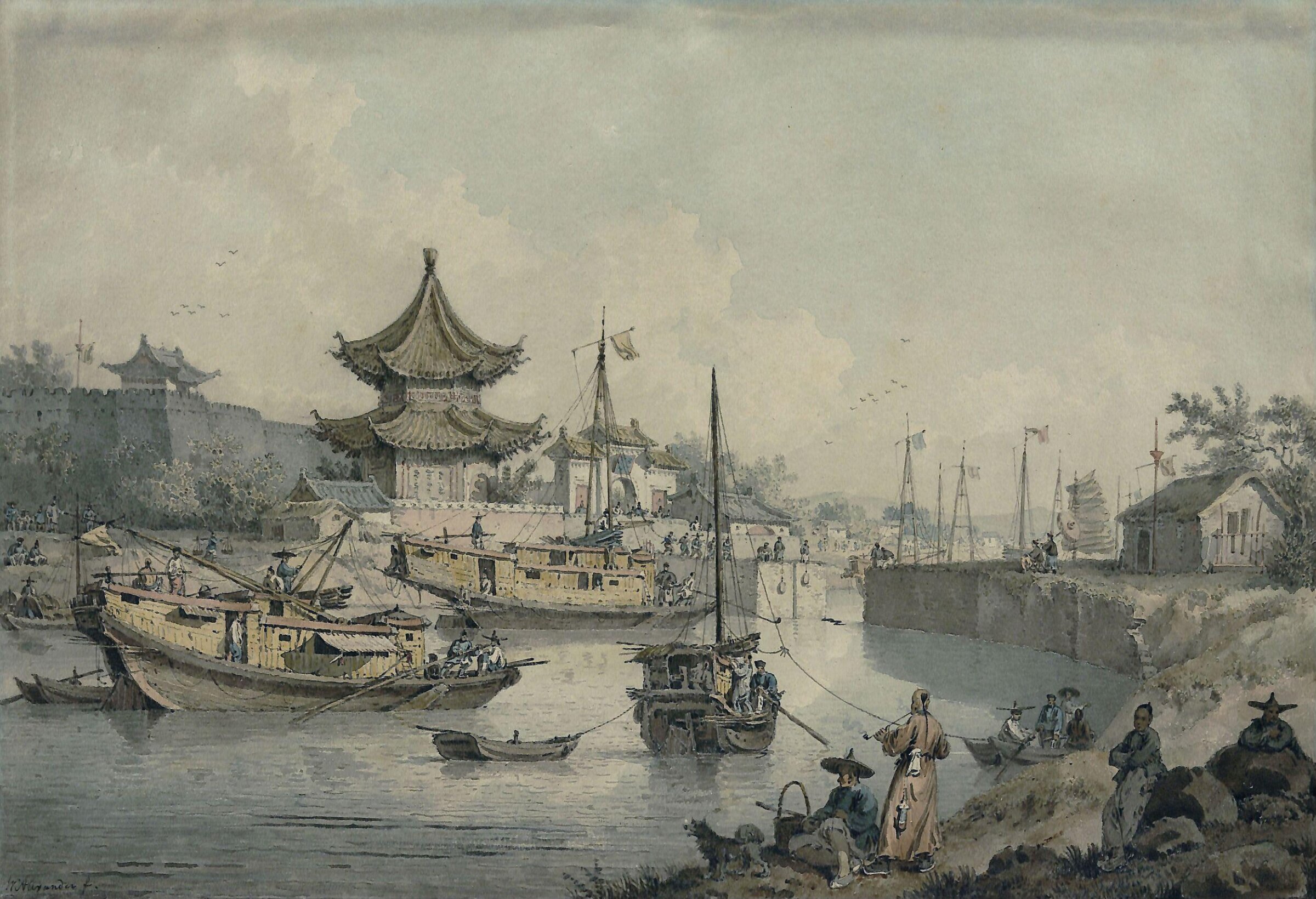 Barges of Lord Macartney's Embassy to China on the Grand Canal, William Alexander, ca. 1790s