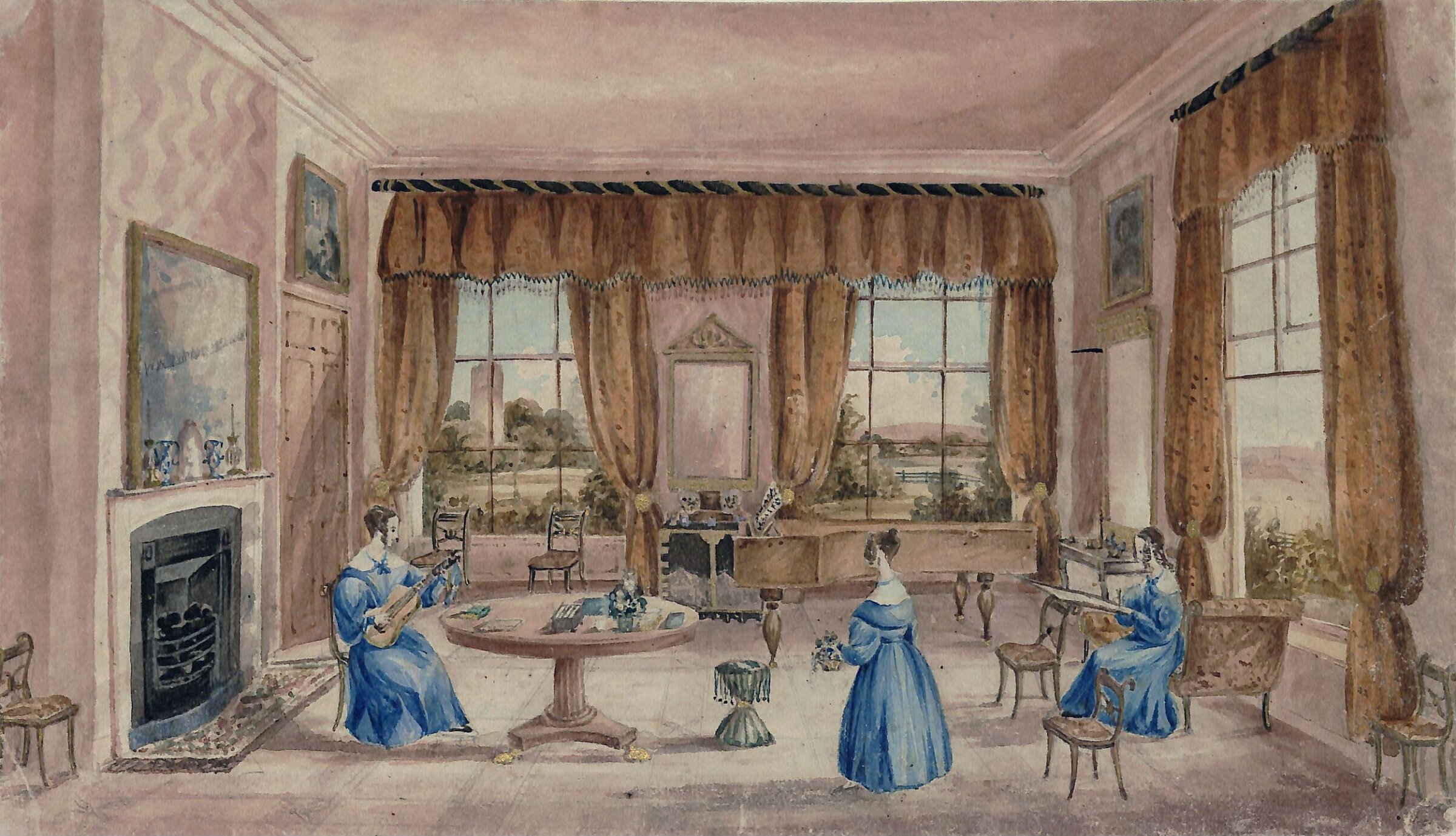 View of the Drawing Room, Woodton Hall, Norfolk, Sophia Mary Yelloly, 1835