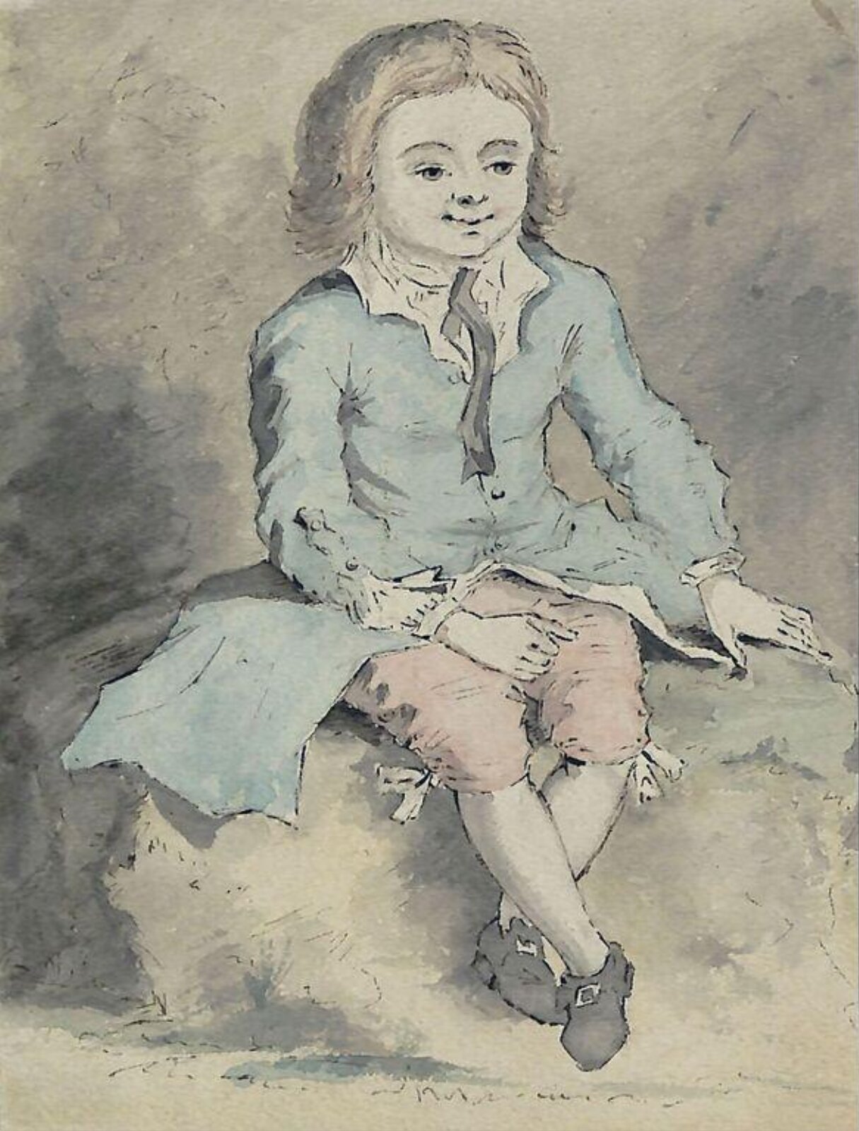 A young boy seated on a rock, Boitard, 18th century