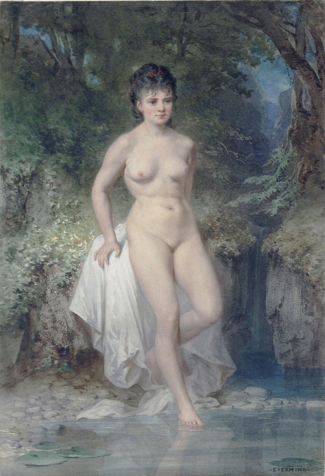 Female nude bathing, Charles Camino, third quarter 19th century