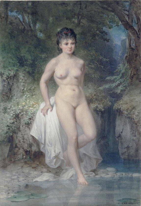 Female nude bathing