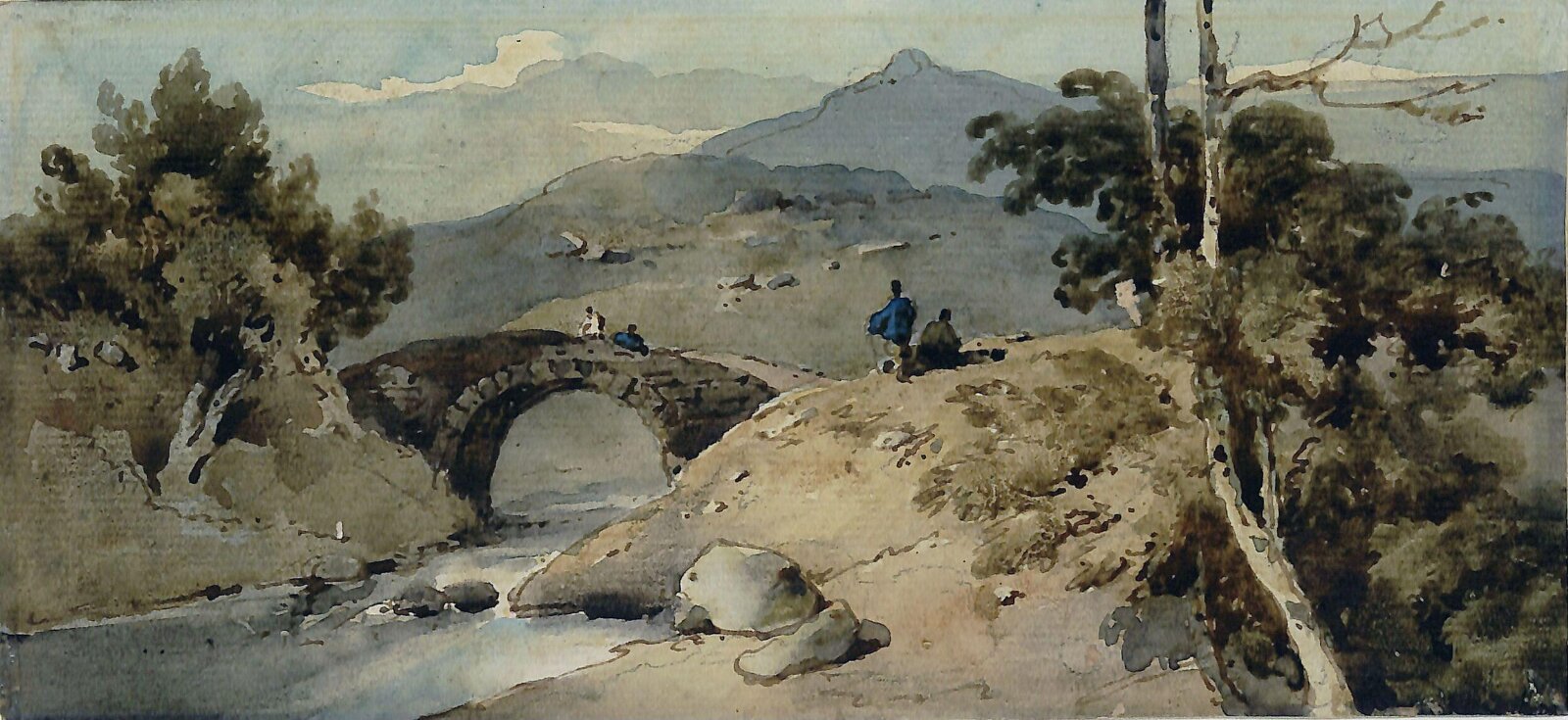 Chinese landscape with bridge, George Chinnery, between 1825 and 1852