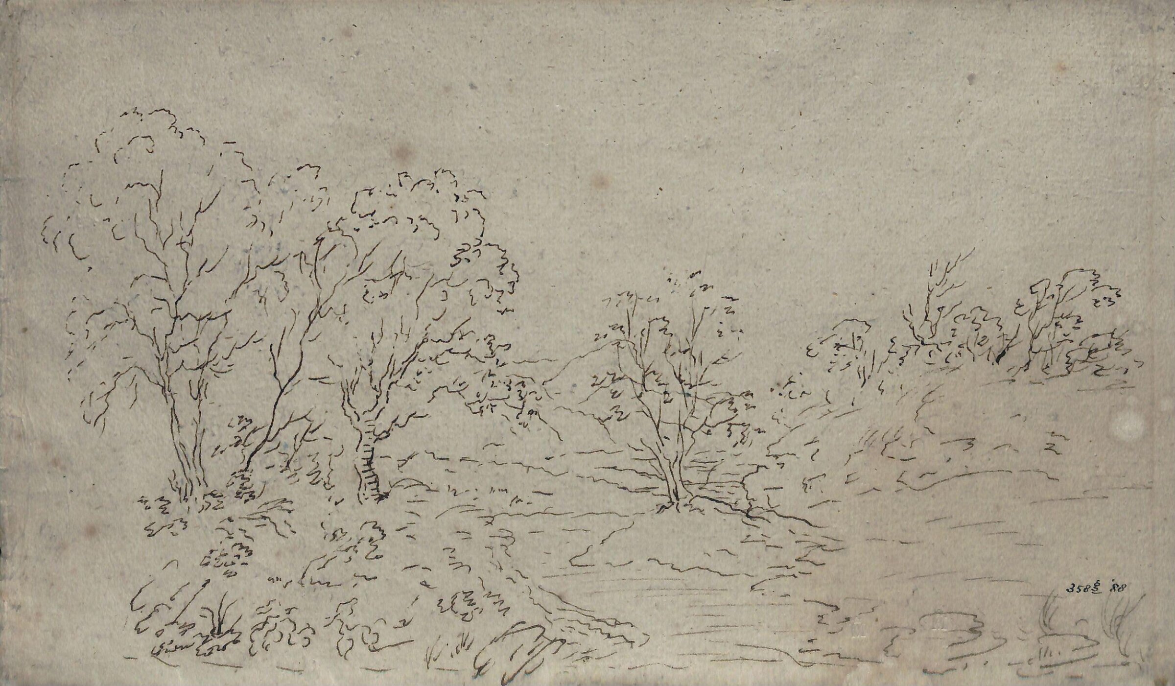 Landscape: a stream running between trees, Constable, 1796