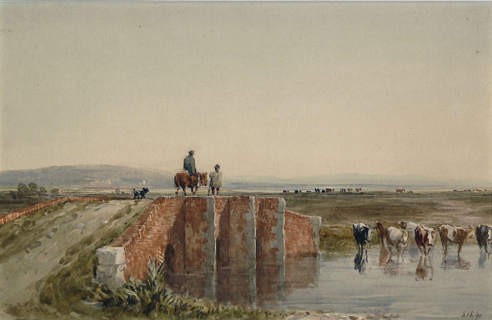 Landscape with Bridge, Figures and Cattle, David Cox, 1831