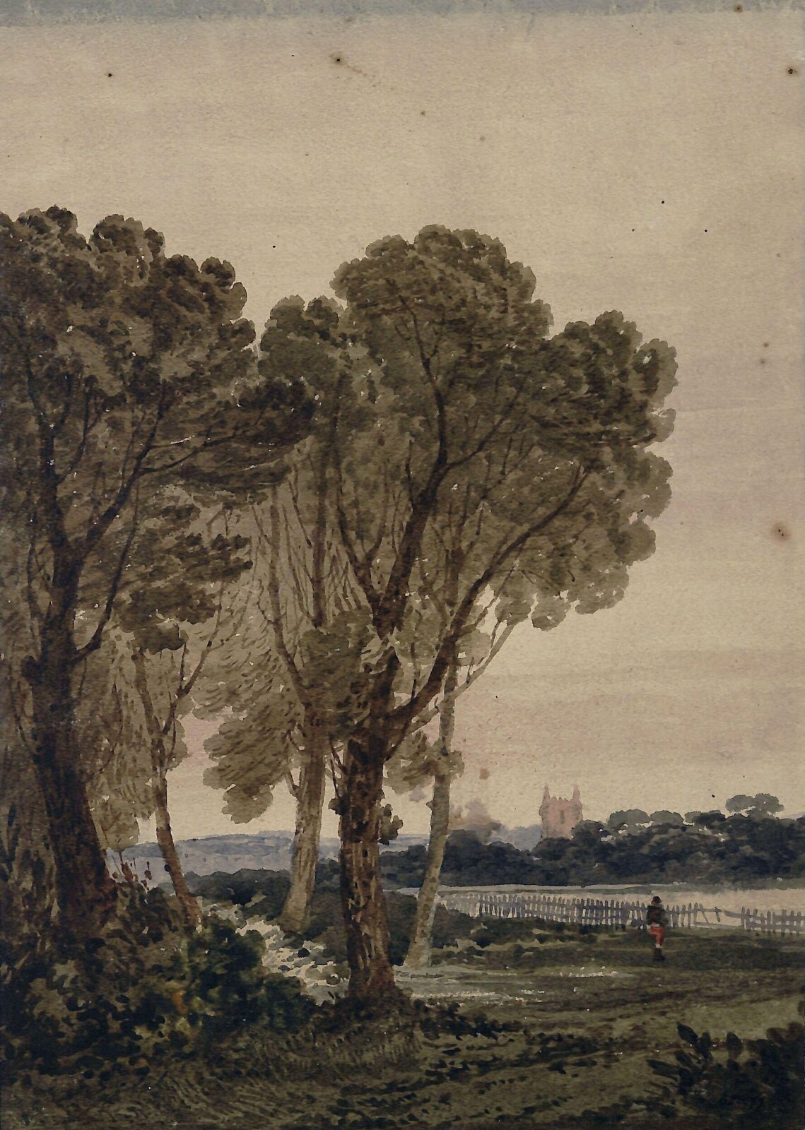Landscape with church, De Wint, ca. 1805-1849