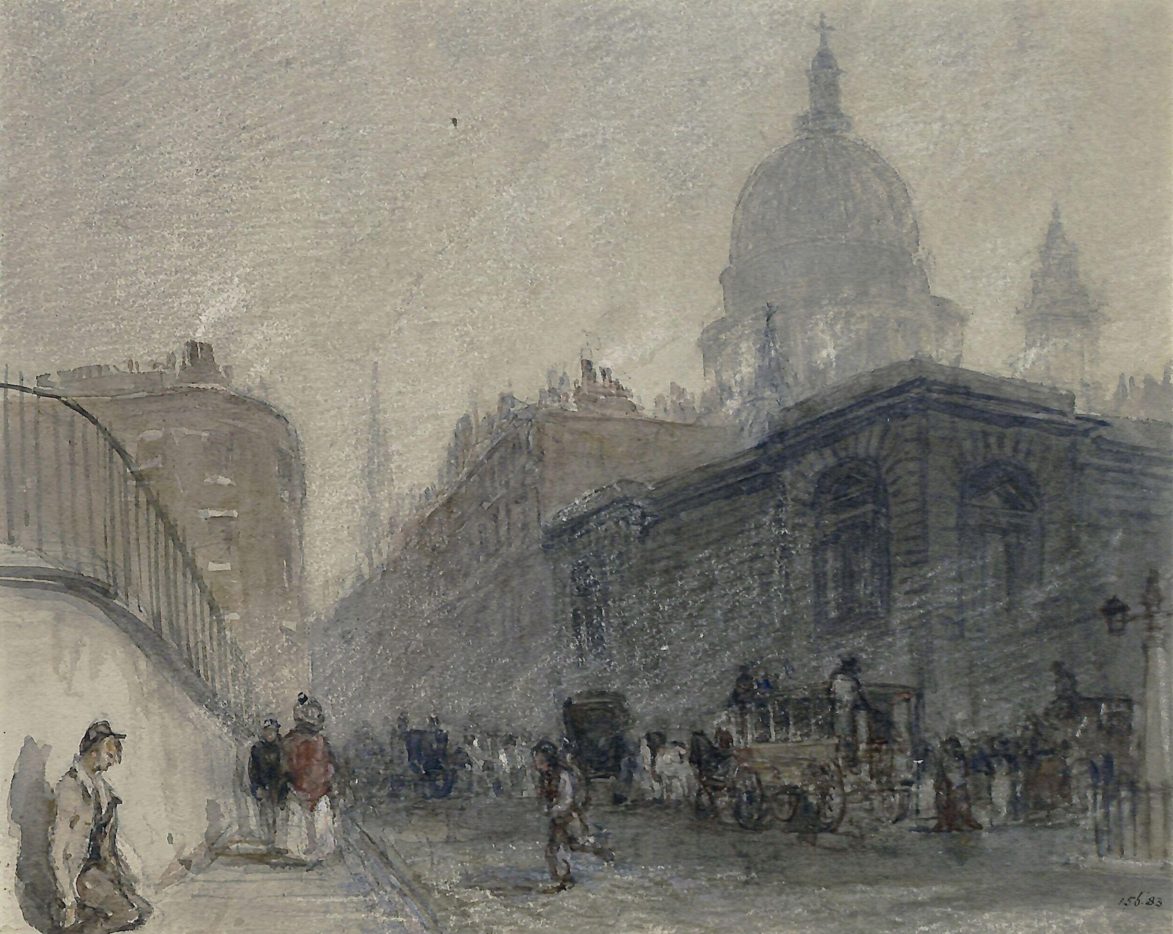 Solitude: View of Newgate Street, looking east, showing the old prison and St. Paul's, George Haydock Dodgson, ca. 1830-80