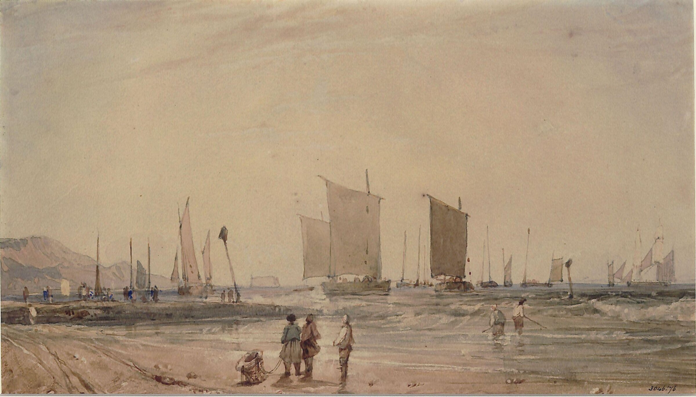 French coast, with fishing boats, Francia, ca. 1820-30