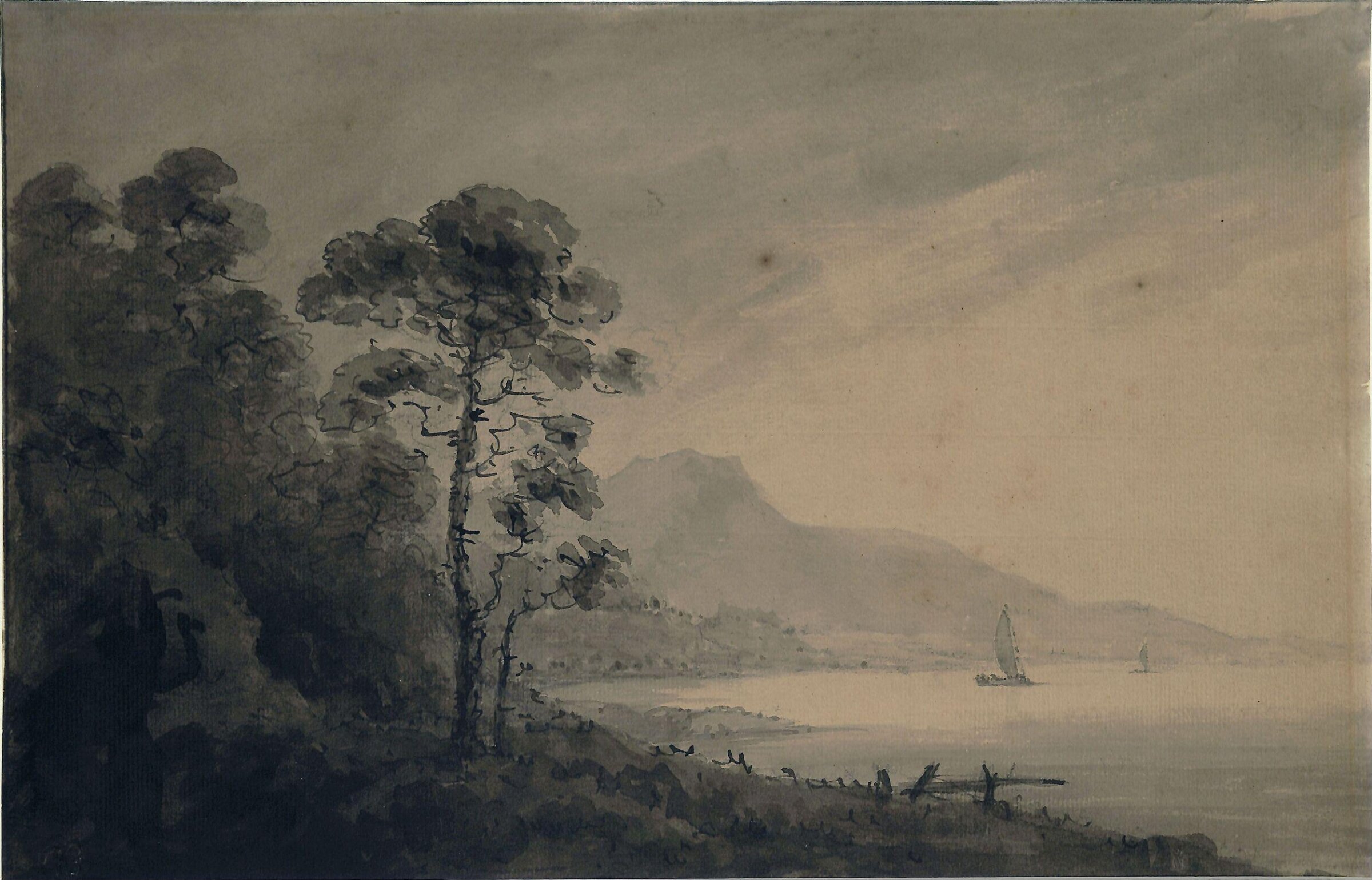 Landscape with hills and a lake, Gilpin, late 18th century