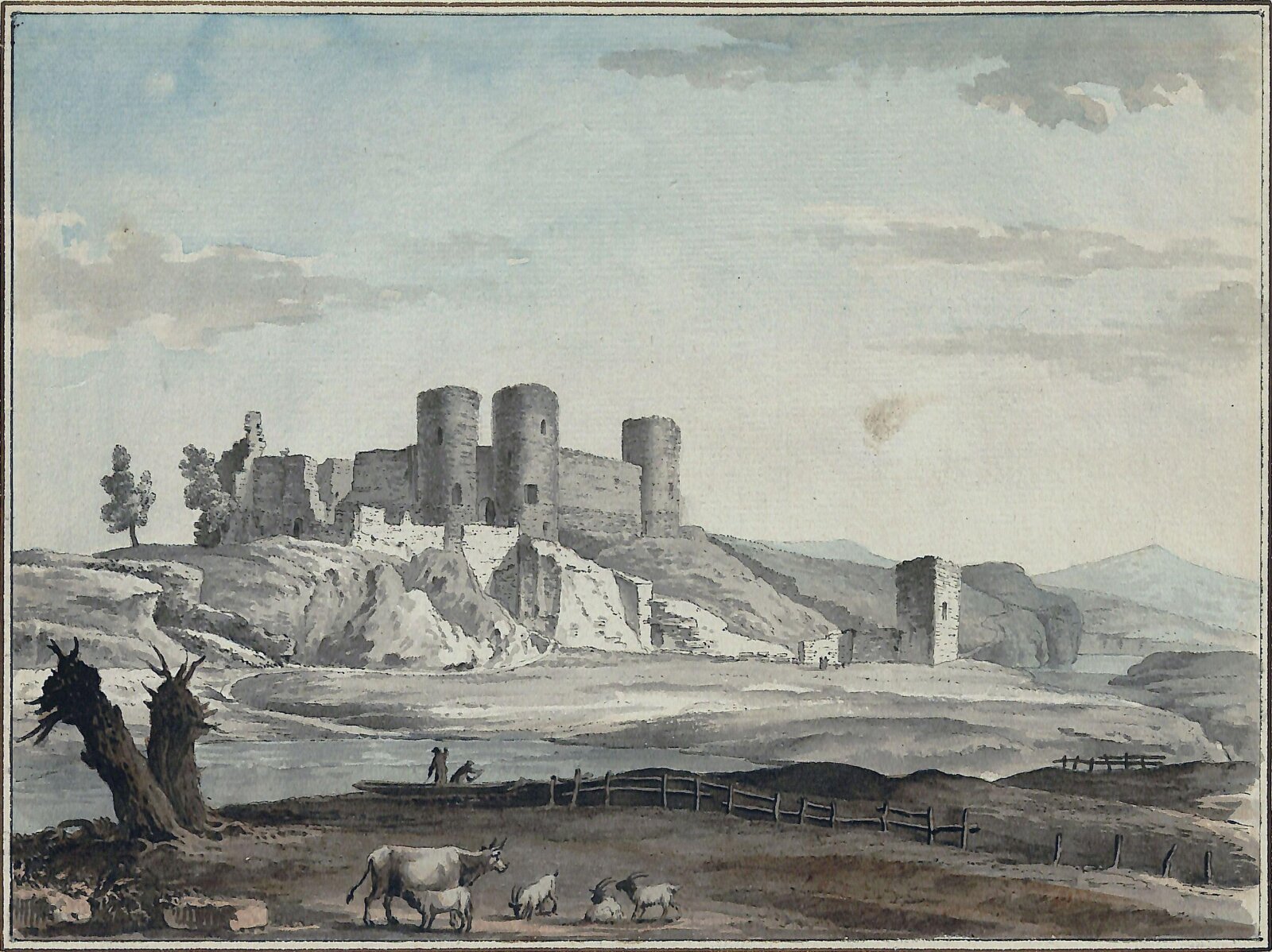 Rhuddlan Castle from the Bridge, Grimm, ca. 1760-1794