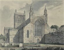 West front and tower of Tewkesbury Abbey Church, Gloucestershire thumbnail 1