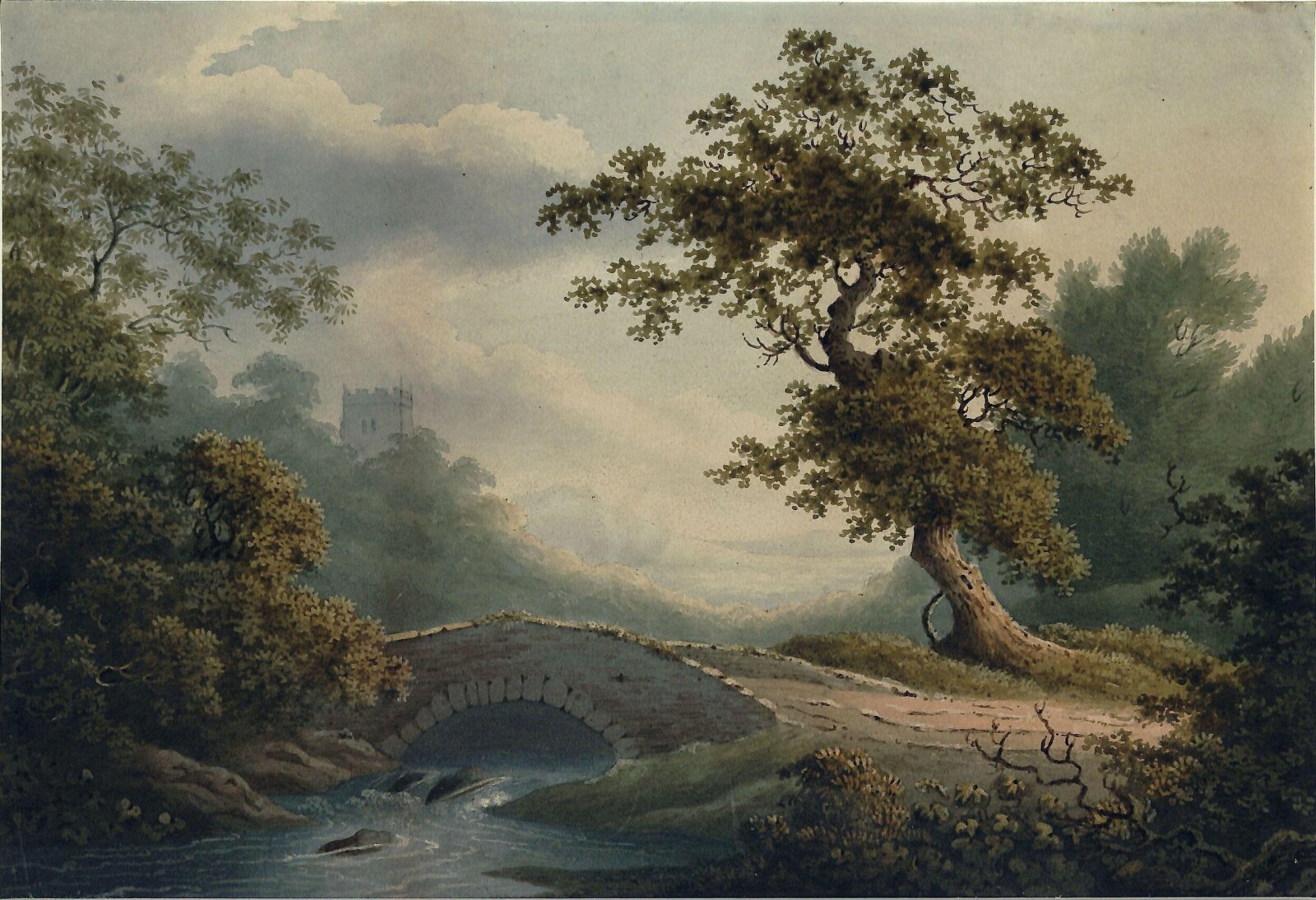 Landscape with Bridge and Woods etc, Thomas Hulley, ca. 1798-1817