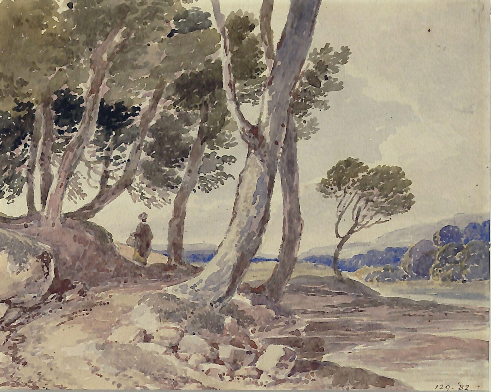 Landscape with trees and water, John Linnell, mid 19th century