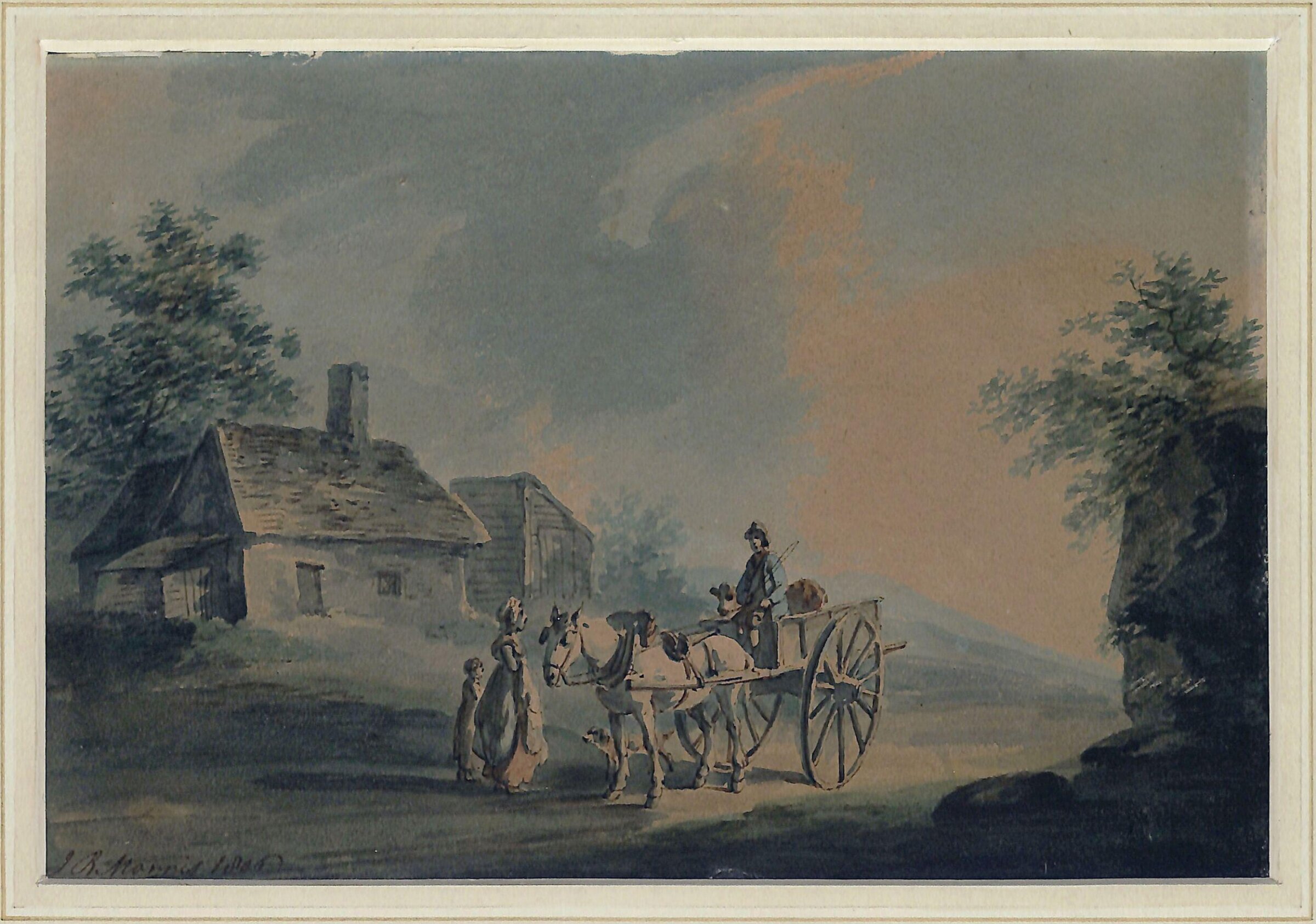 Cottage with cart and figures, Peter le Cave, 1806