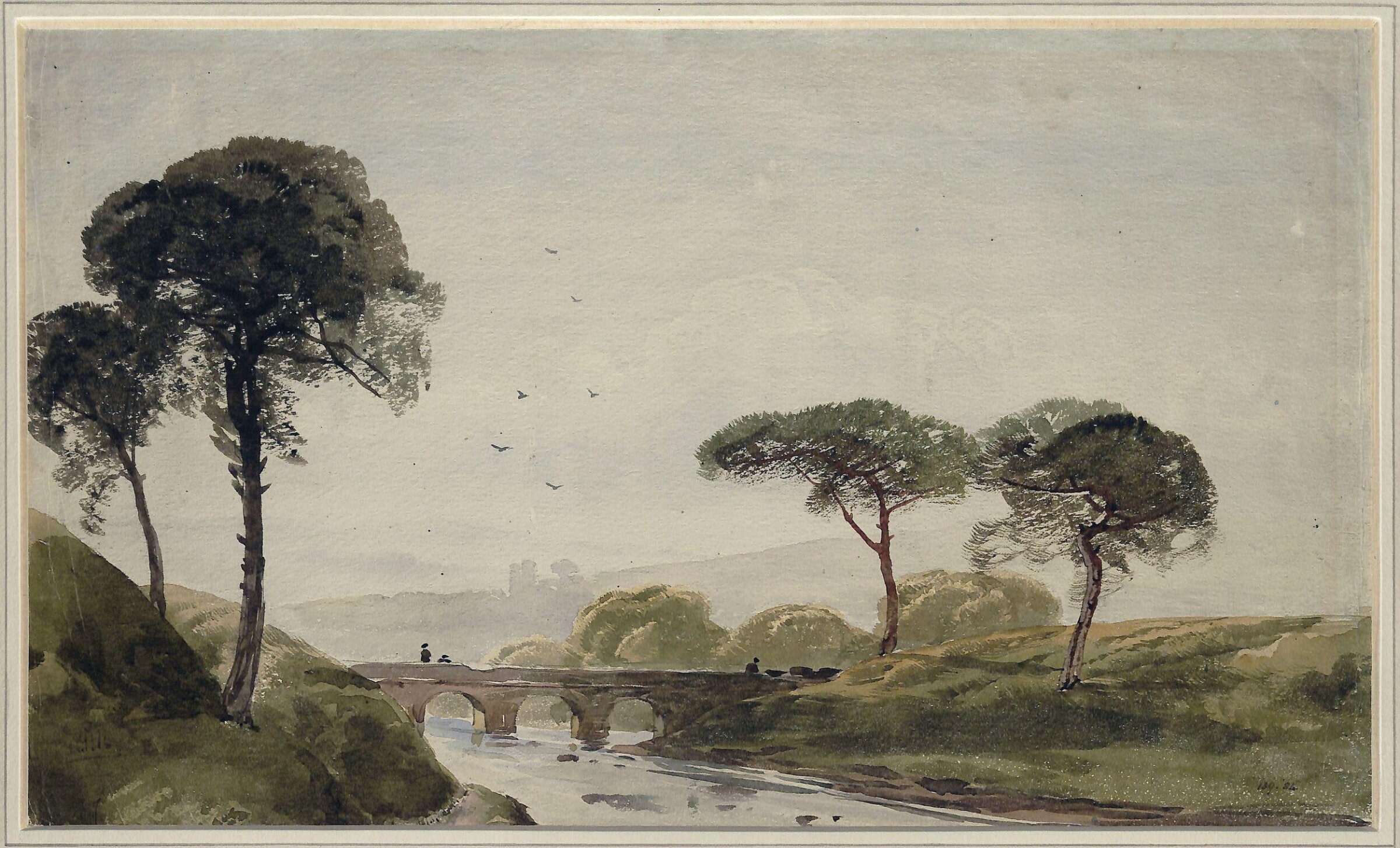 Landscape with river and bridge, Alfred Pizzi Newton, ca. 1850-83
