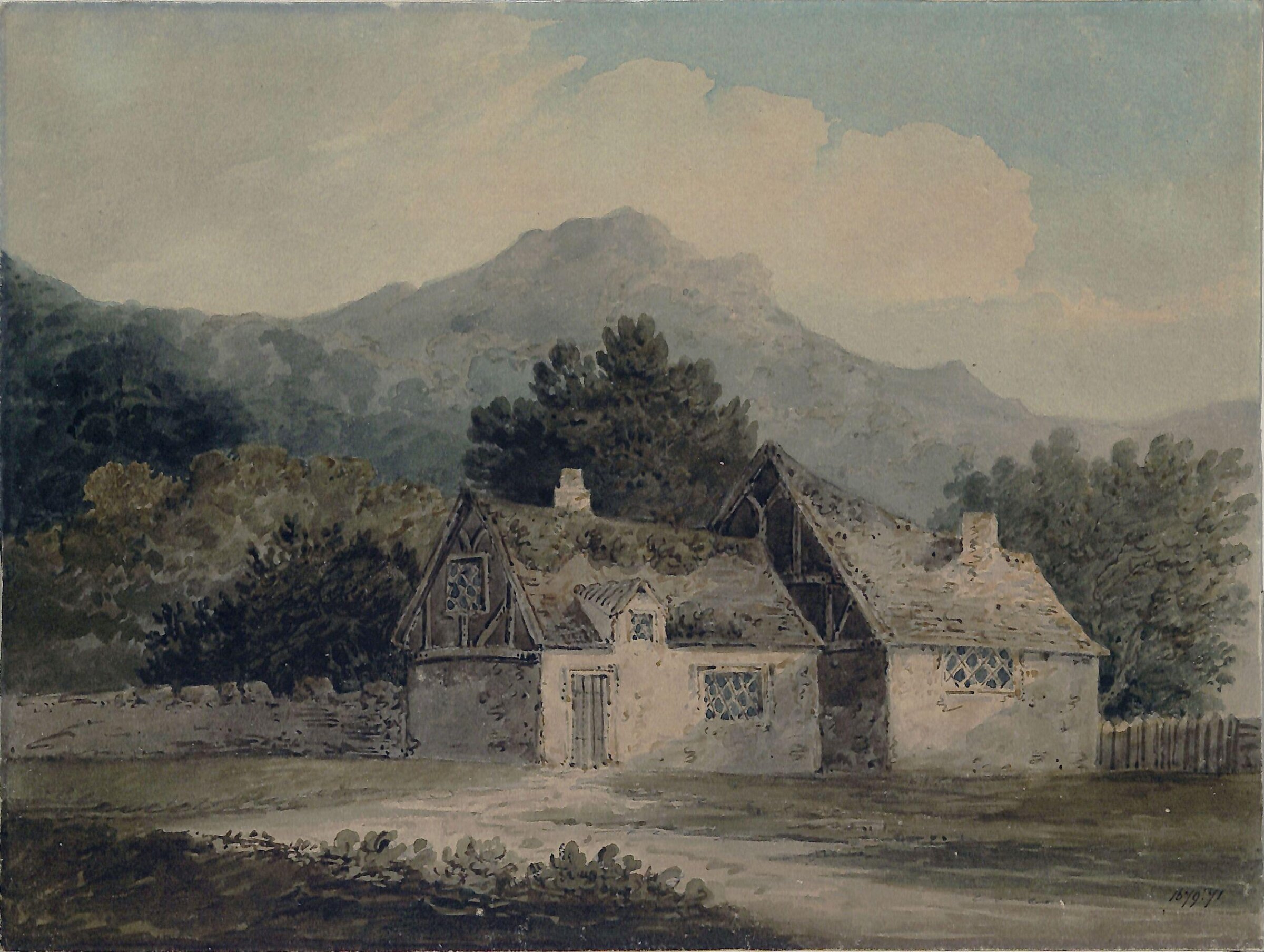 Mountainous landscape with cottages, William Pearson, ca. 1798-1813
