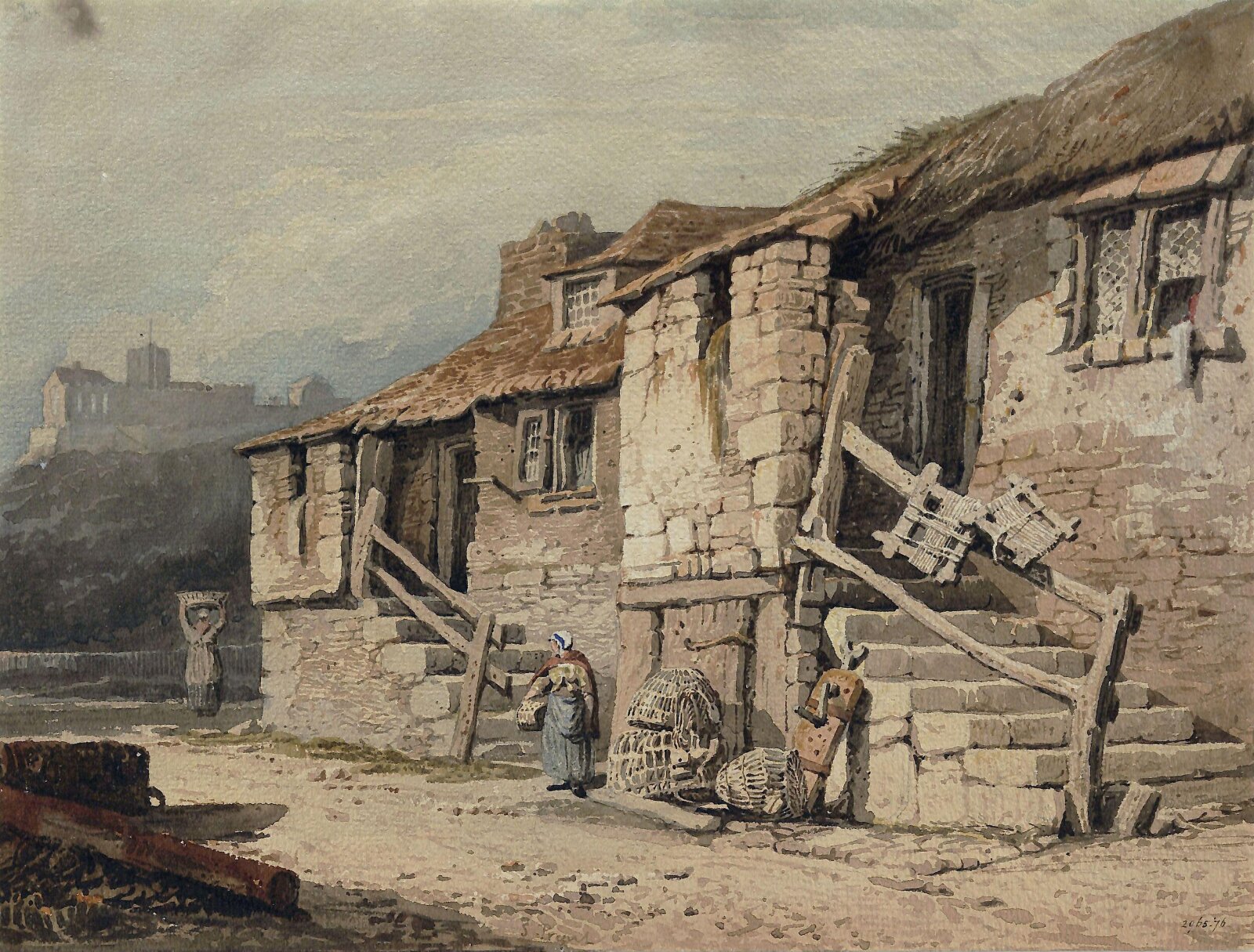 Cottages near St. Micheal's Mount, Cornwall, Samuel Prout, ca. 1800-52