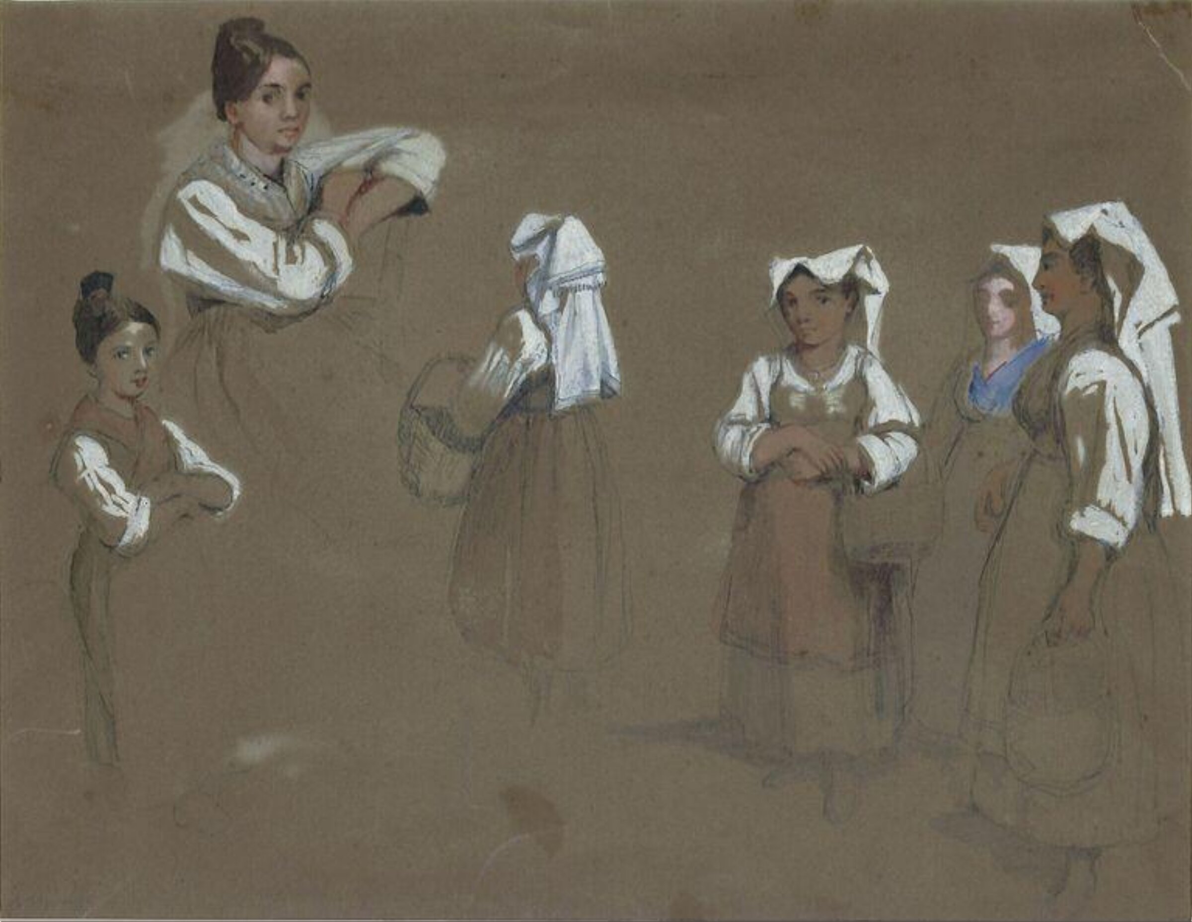 Studies of Italian women, Amalfi, Clarkson Frederick Stanfield, ca. 1820-60