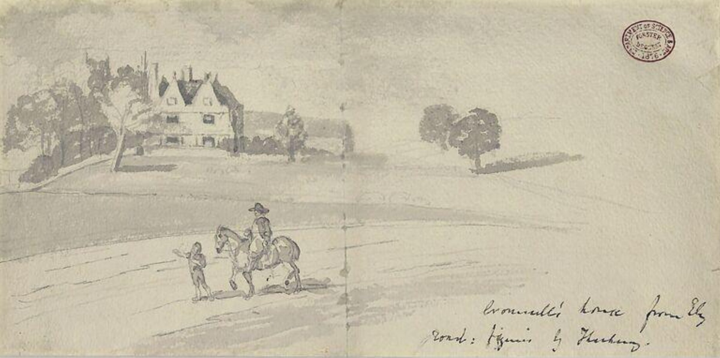 Oliver Cromwell's house from Ely Road, Thackeray, ca. 1830-63