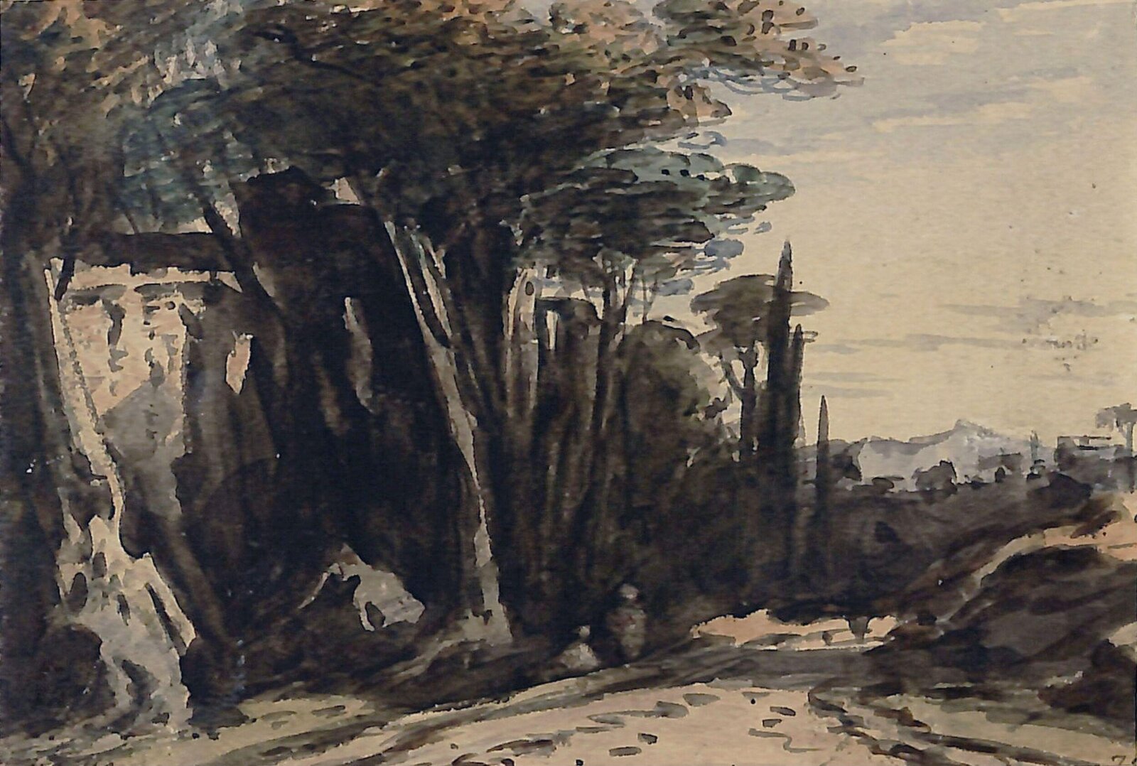 Landscape with road and trees, John Varley, ca. 1800-42