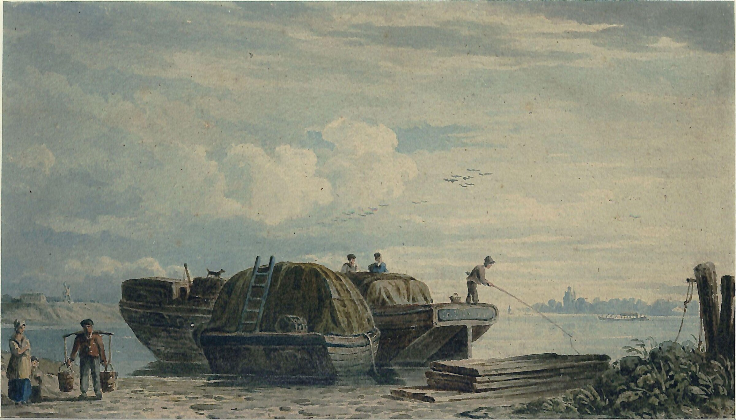 Hay barges, John Varley, ca. 1800-42