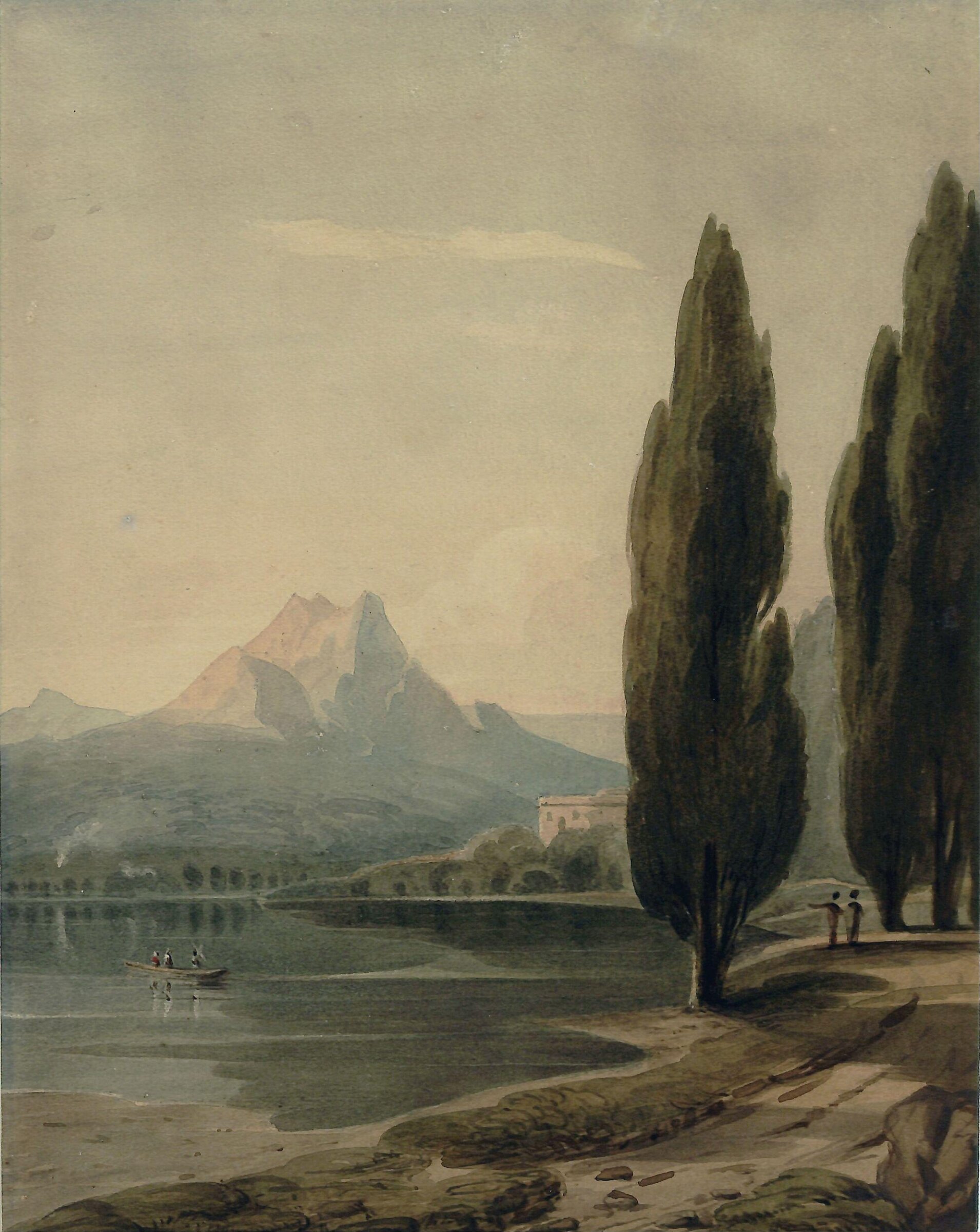 Landscape with Cypress Trees: Mountains in the distance, John Varley, ca. 1800-1842