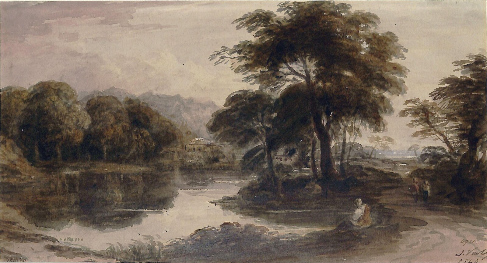 Landscape with pond, John Varley, 1840
